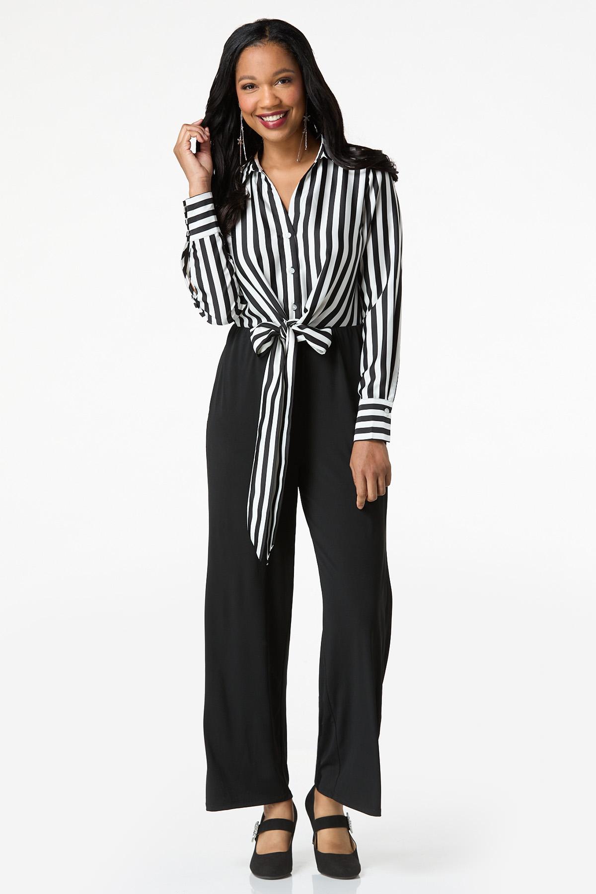 Cato Stripe Solid Jumpsuit White