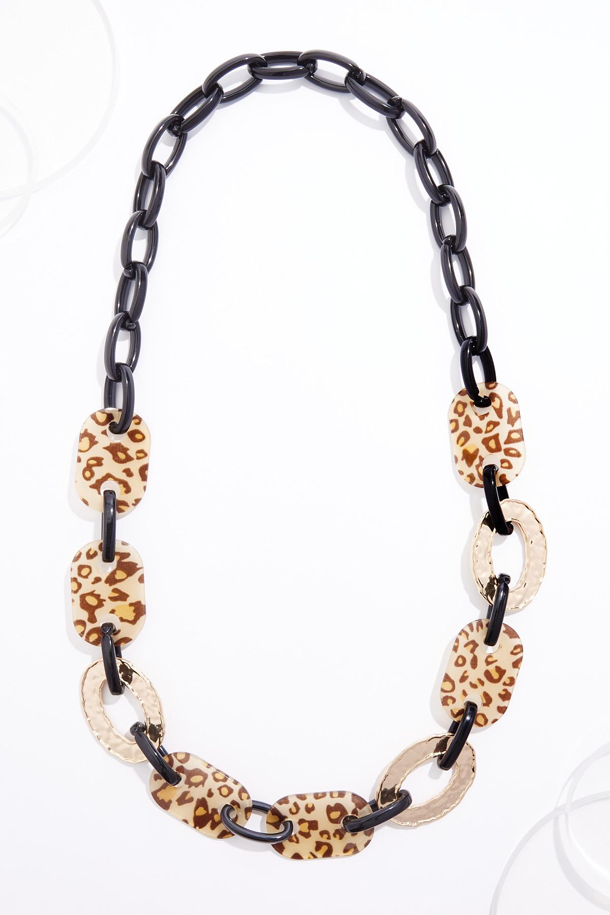 Lucite Leopard Short Statement Necklace Brown