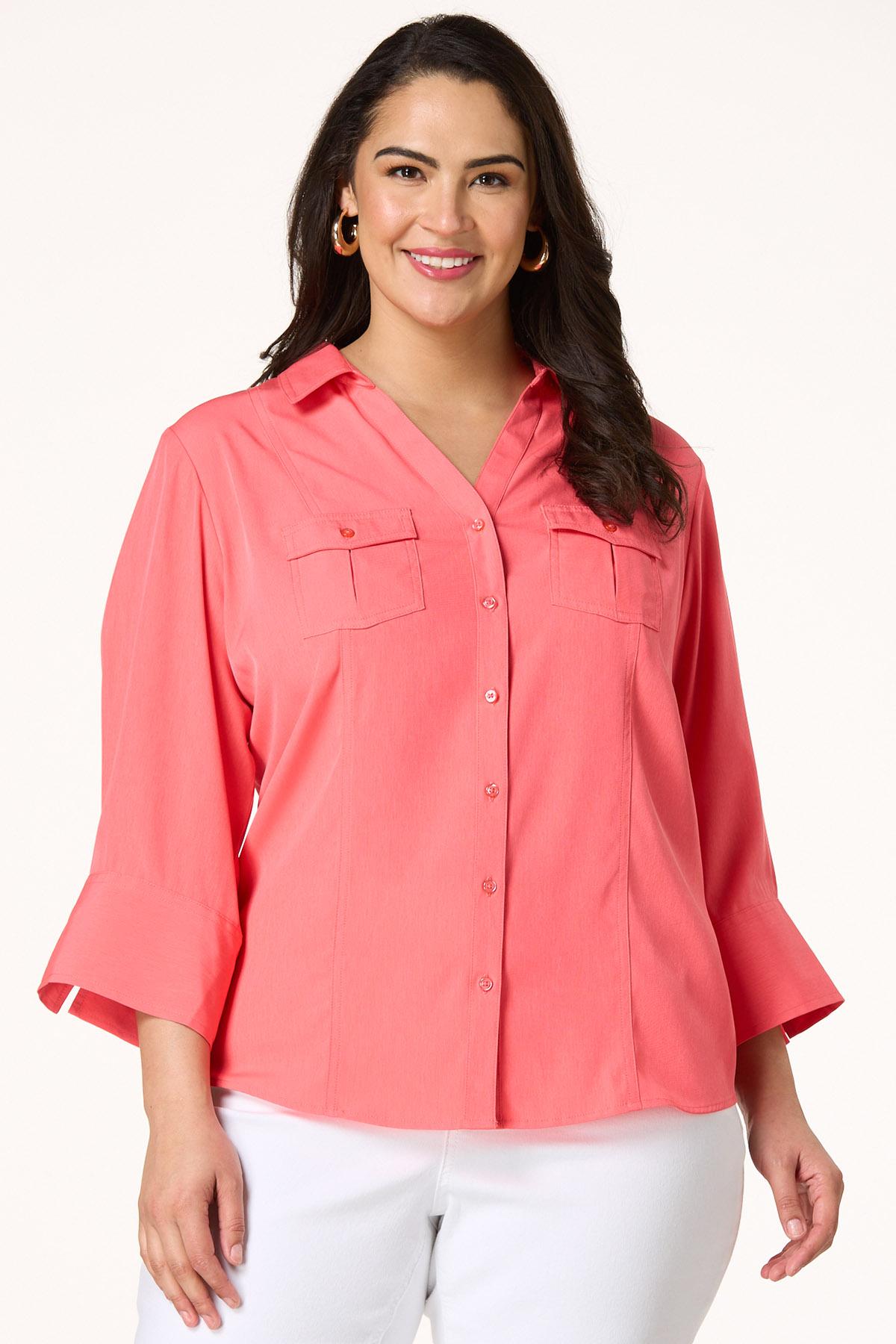 売れ筋商品|||ダナキャランニューヨーク カットソー トップス レディース Petite Cotton Classic-Fit Button-Up Shirt Pebble Cato Fashions | Cato Petite Classic Button Down Shirt