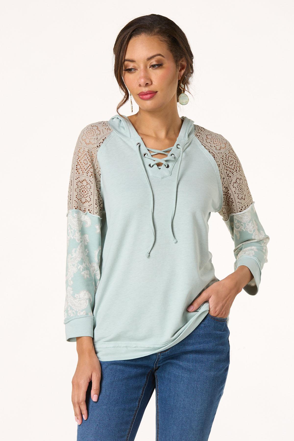 Cato Fashions | Cato Lace Paisley Sleeve Hooded Top