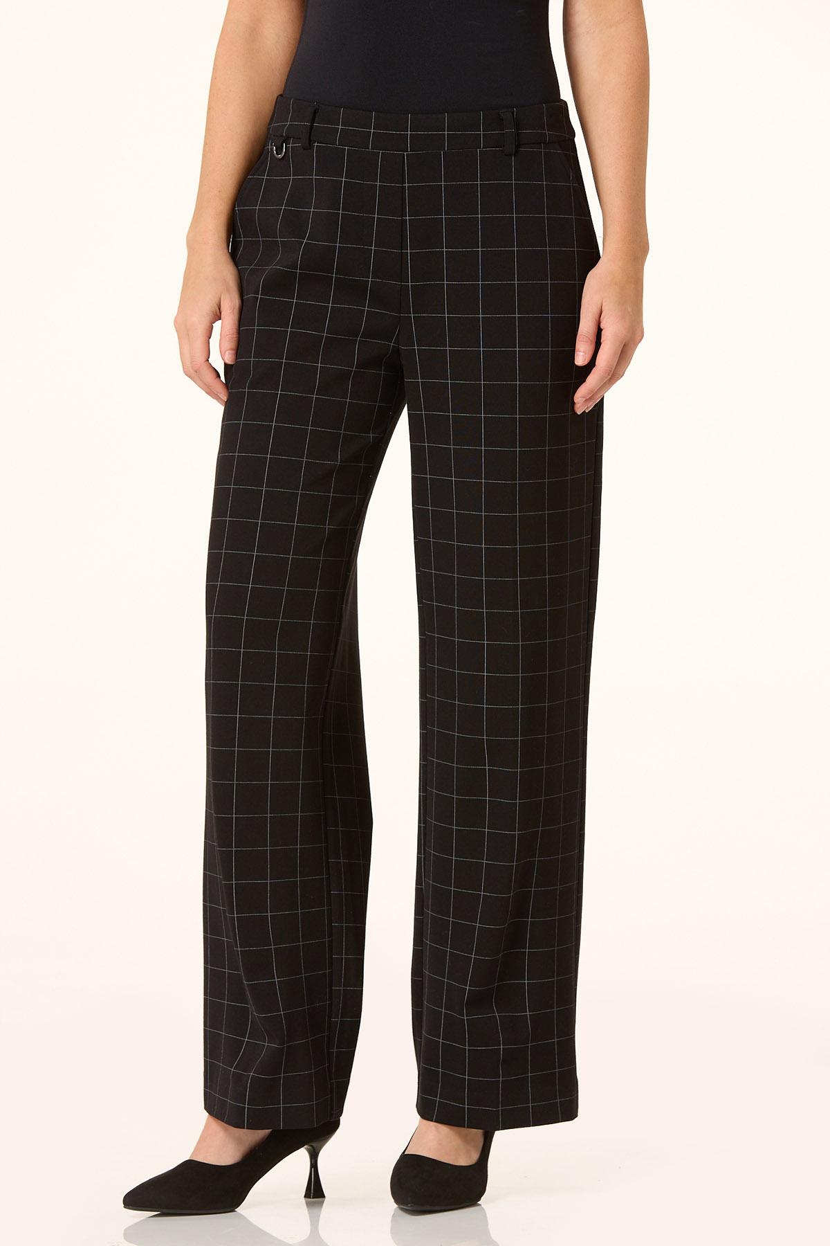 Cato Petite Grid Wide Leg Pants Black
