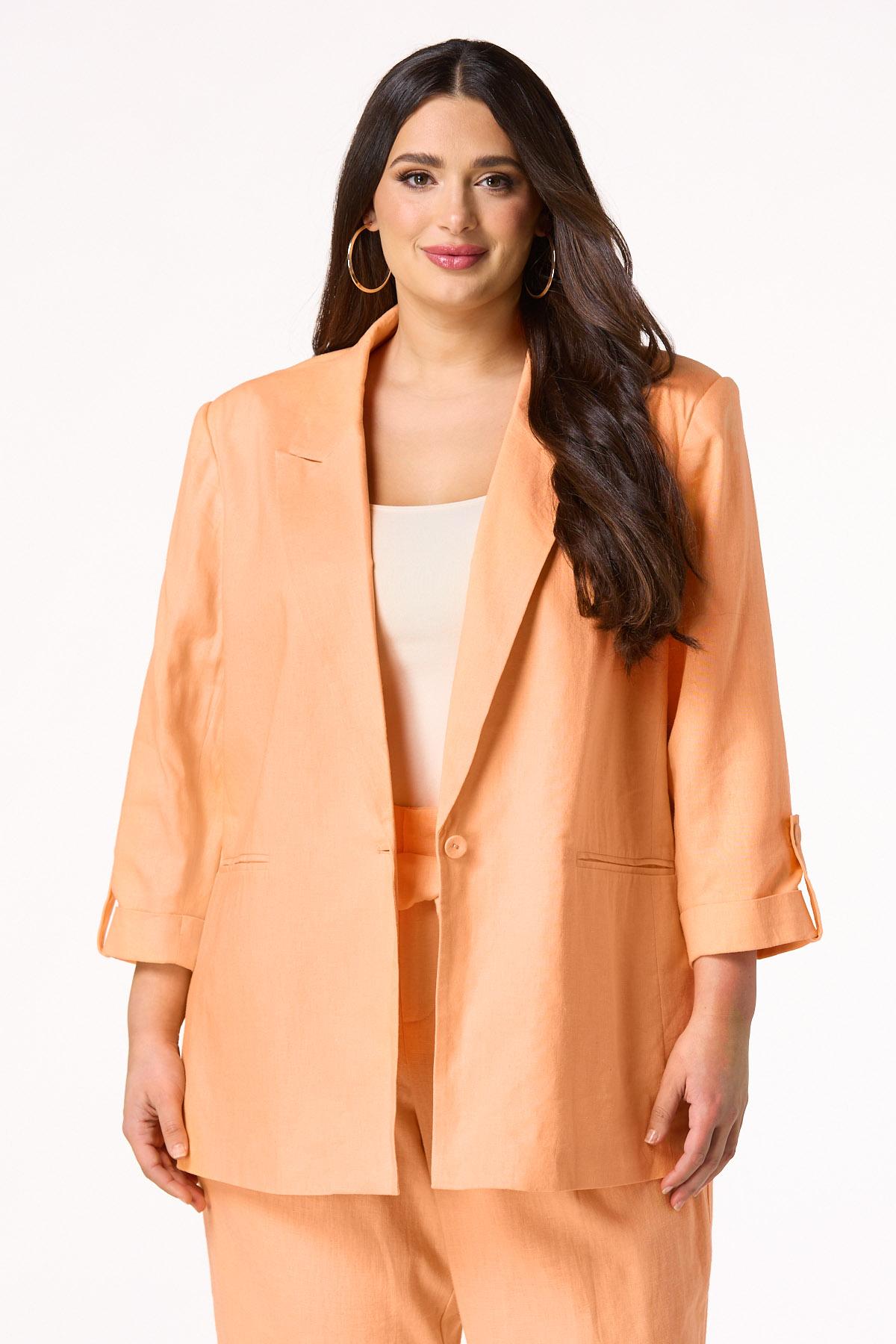  Cato Fashions | Cato Plus Size Solid Linen Boyfriend Blazer