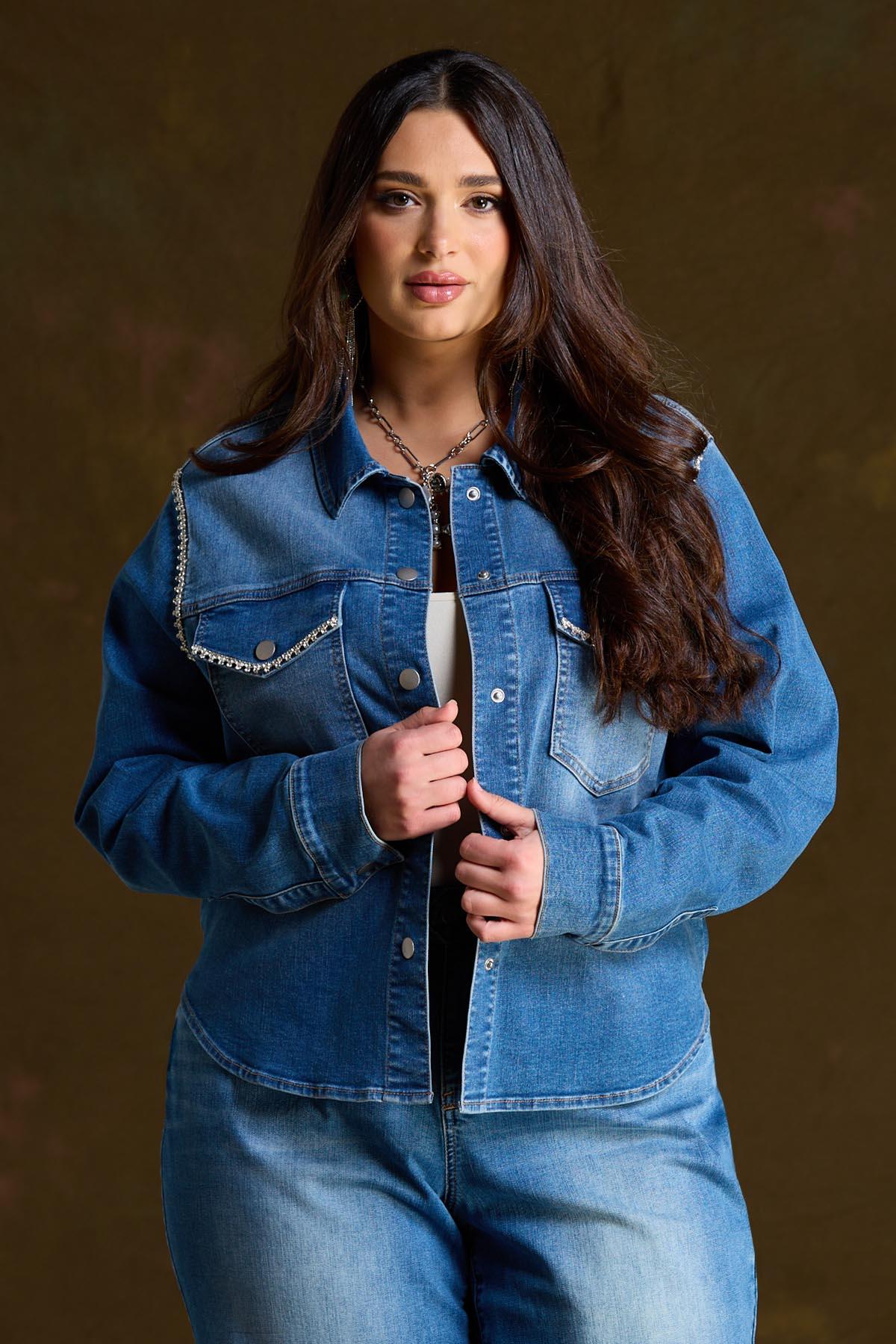 Cato Fashions | Cato Plus Size Rhinestone Trim Denim Jacket
