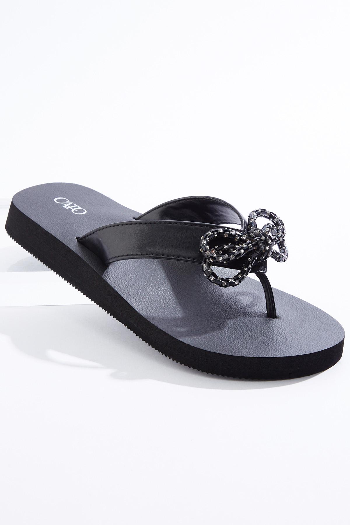  Cato Fashions | Cato Rhinestone Tube Bow Flip Flops