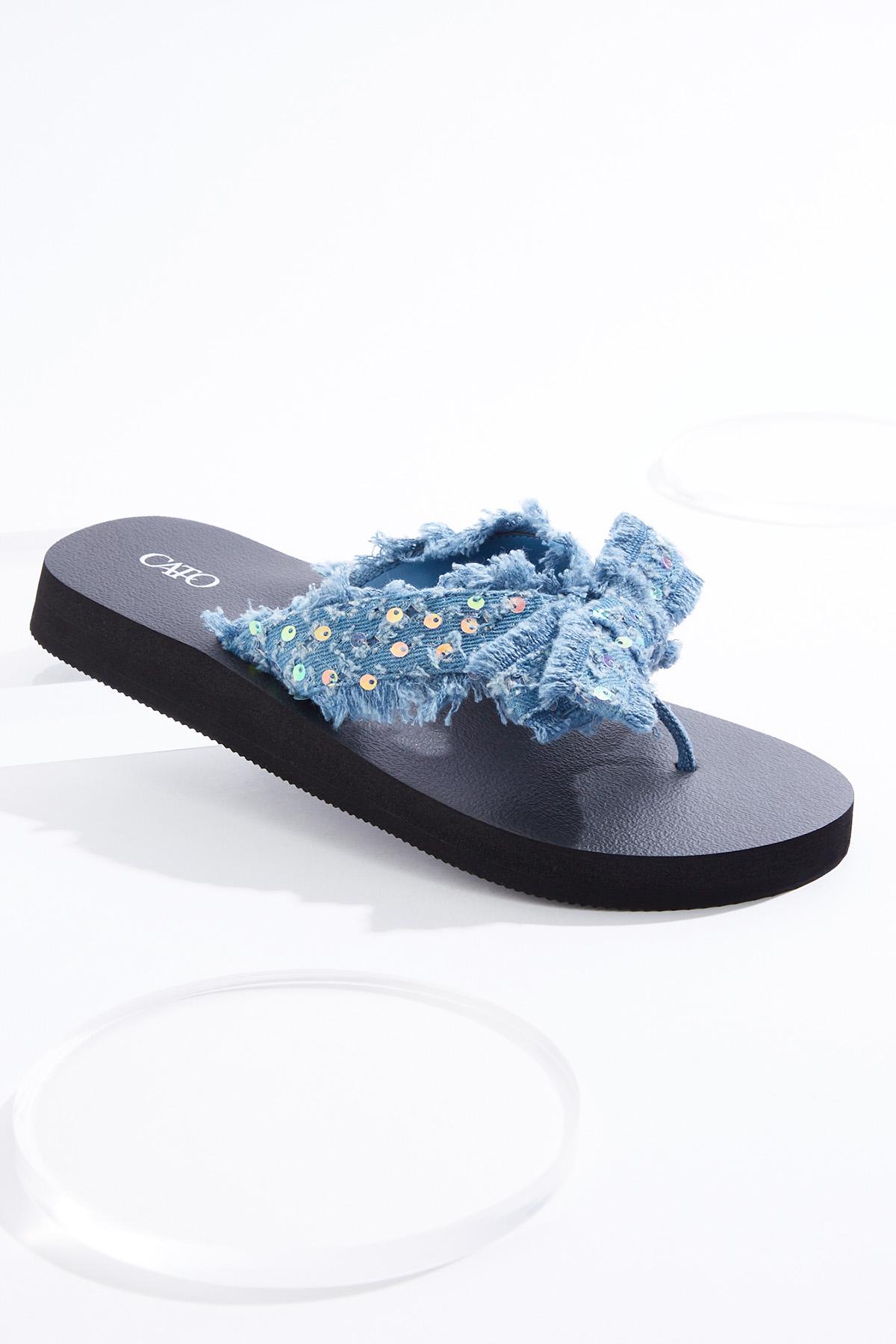  Cato Fashions | Cato Frayed Embellished Denim Flip Flops