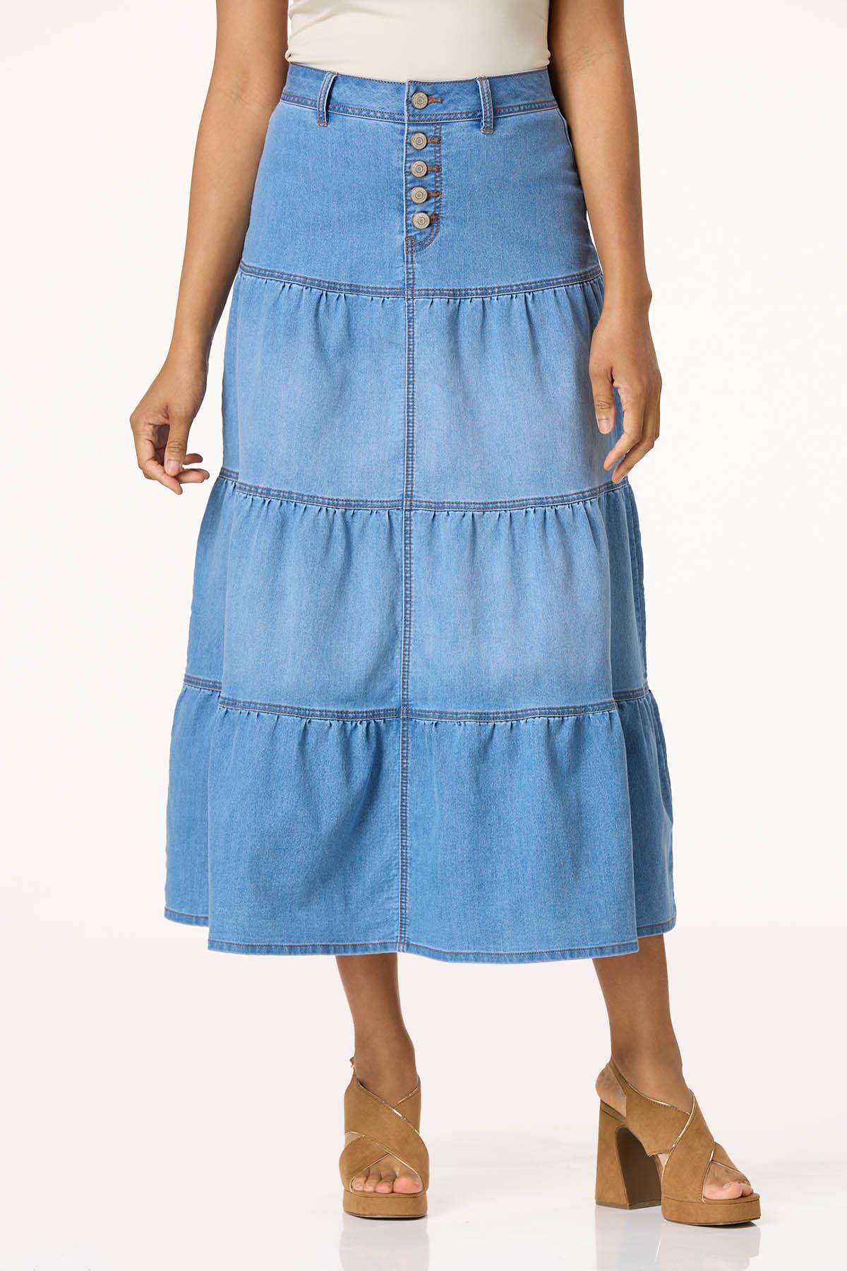 スカート Tiered Cut-off Denim Skirt Women's Long skirt with cut-off waist | Blue | Diesel