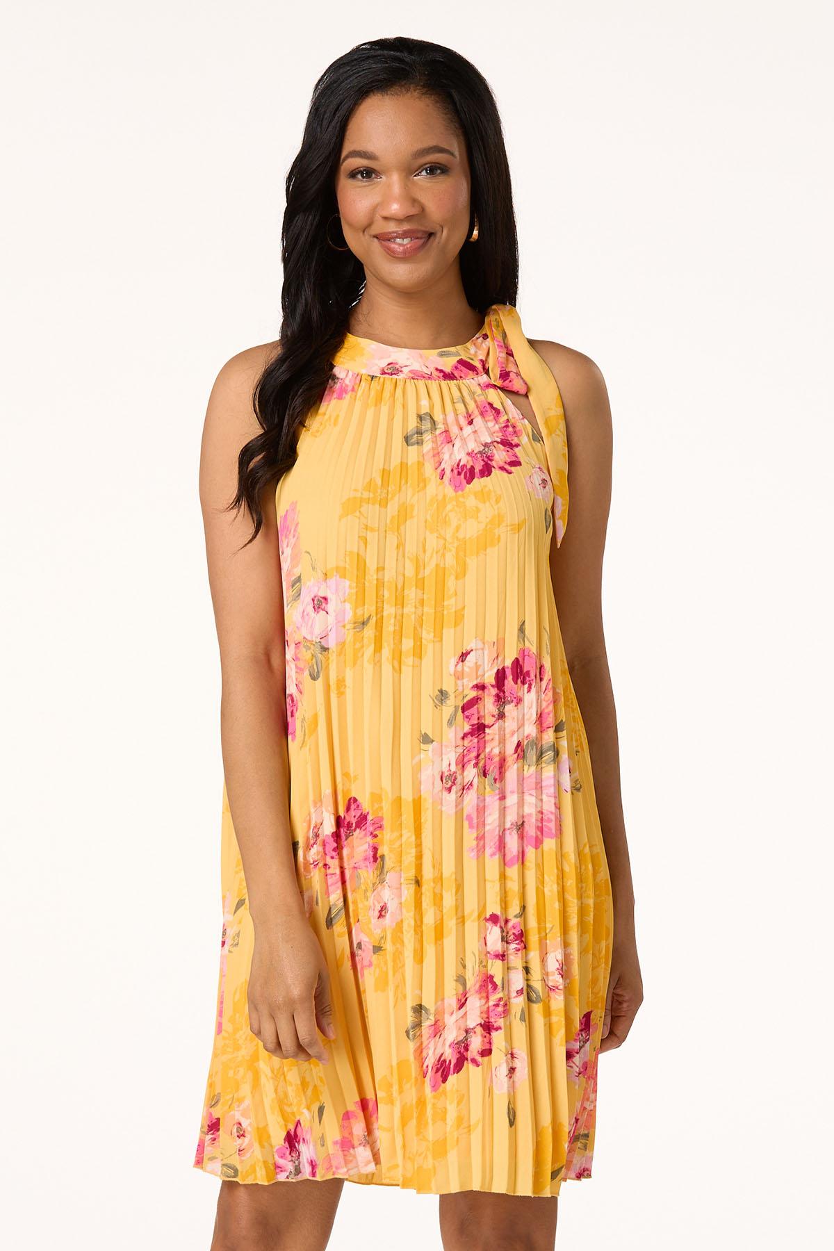  Cato Fashions | Cato Pleated Floral Tie Neck Dress