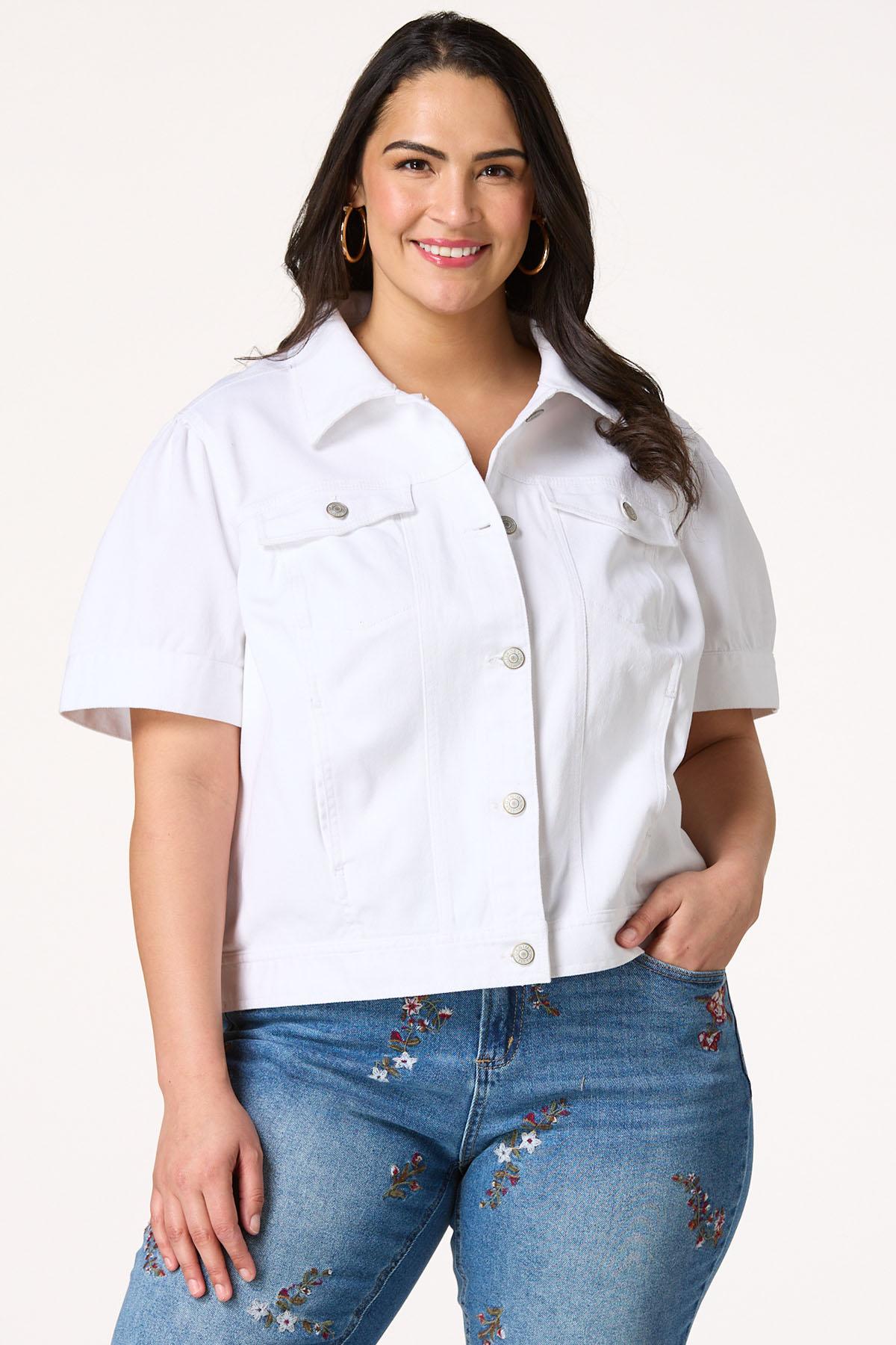 Cato Fashions | Cato Plus Size White Denim Short Sleeve Jacket