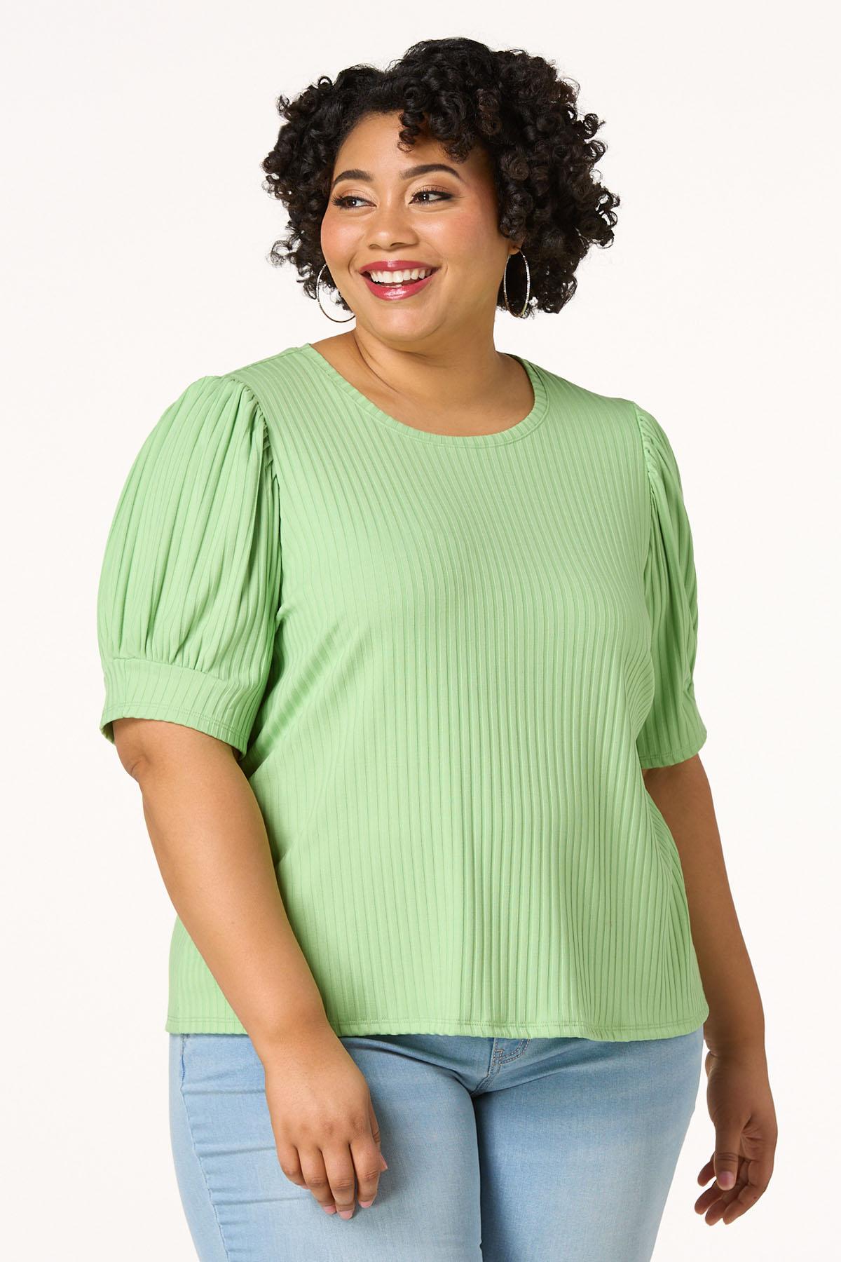  Cato Fashions | Cato Plus Size Ribbed Puff Sleeve Top