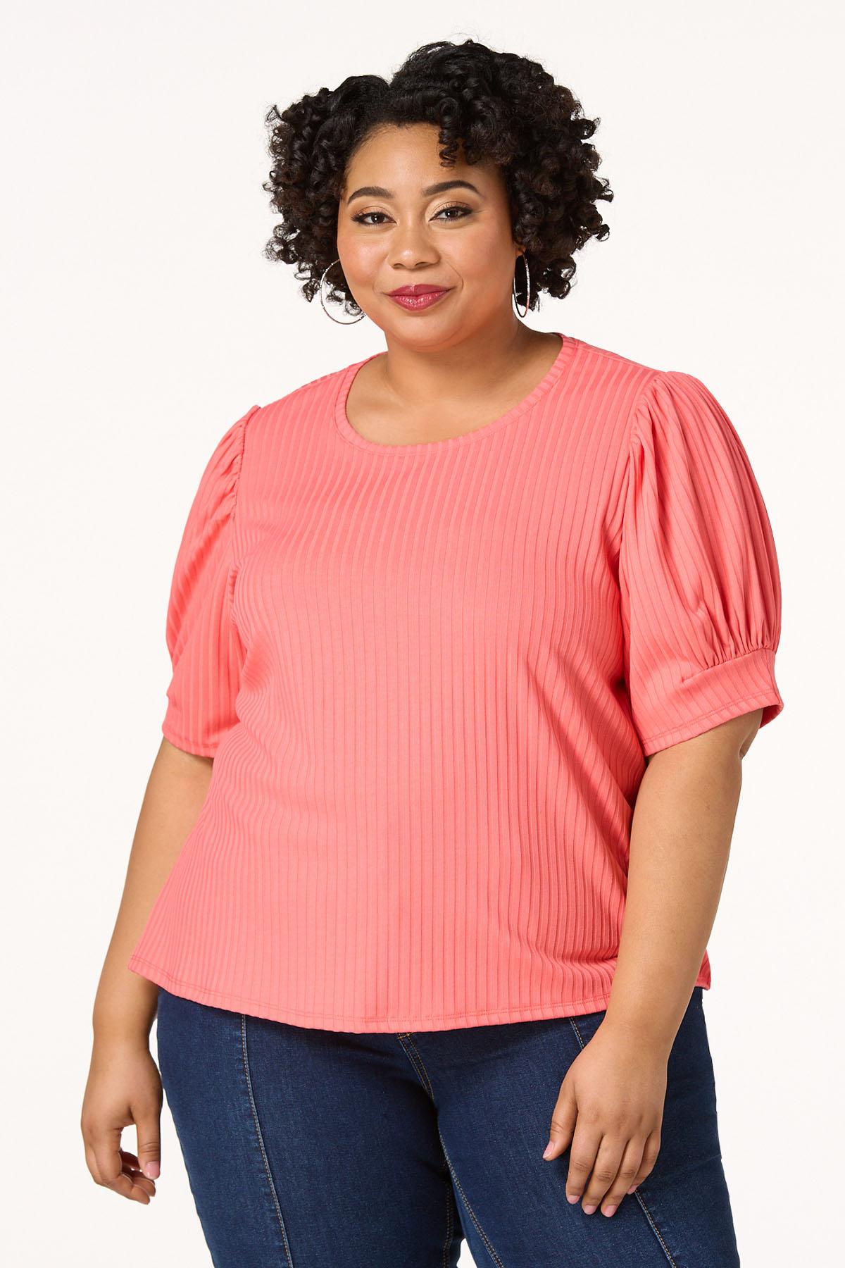  Cato Fashions | Cato Plus Size Ribbed Puff Sleeve Top