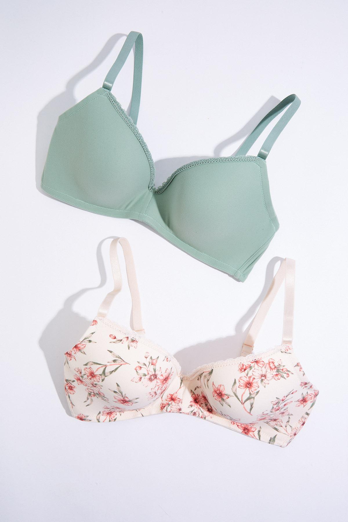 Cato Fashions | Cato Floral Solid Wire- Free Bra Set