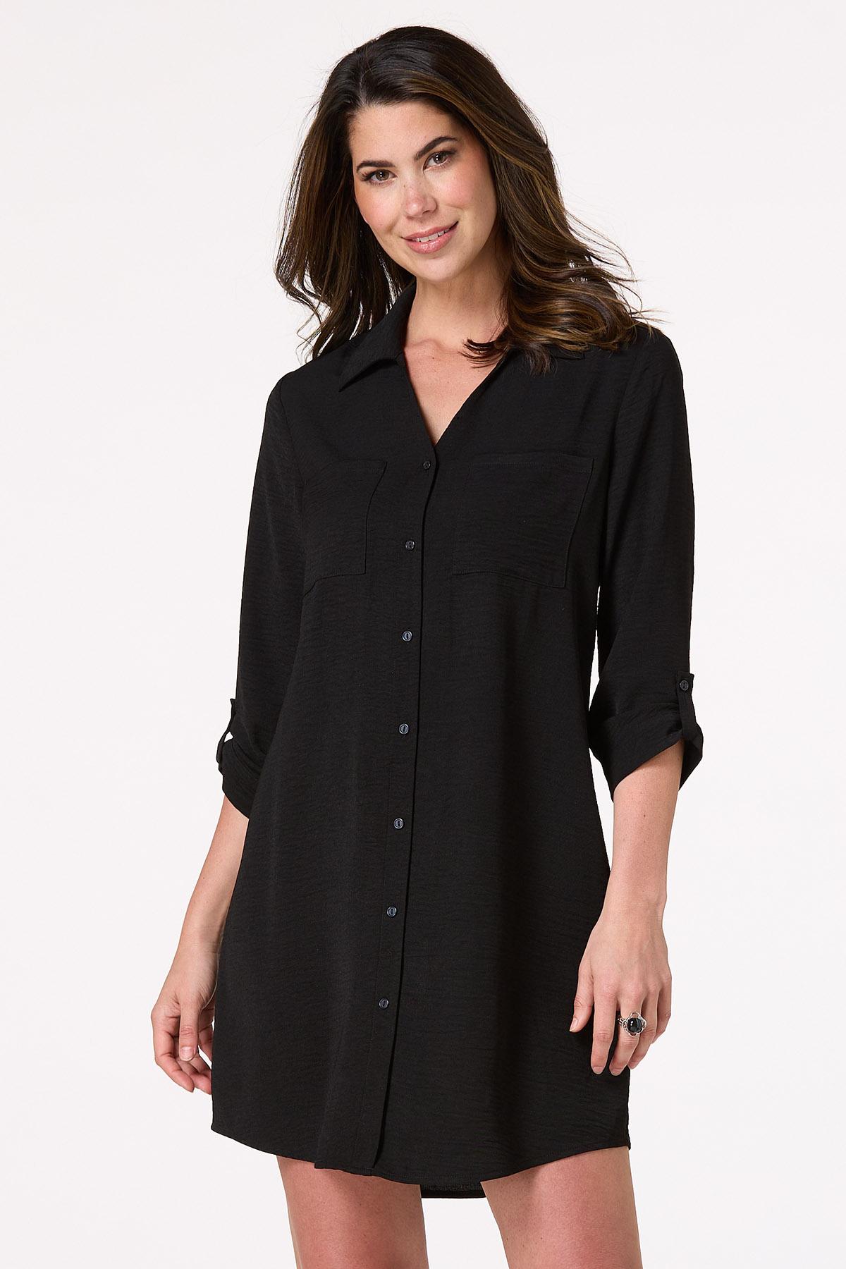  Cato Fashions | Cato Solid Black Shirt Dress