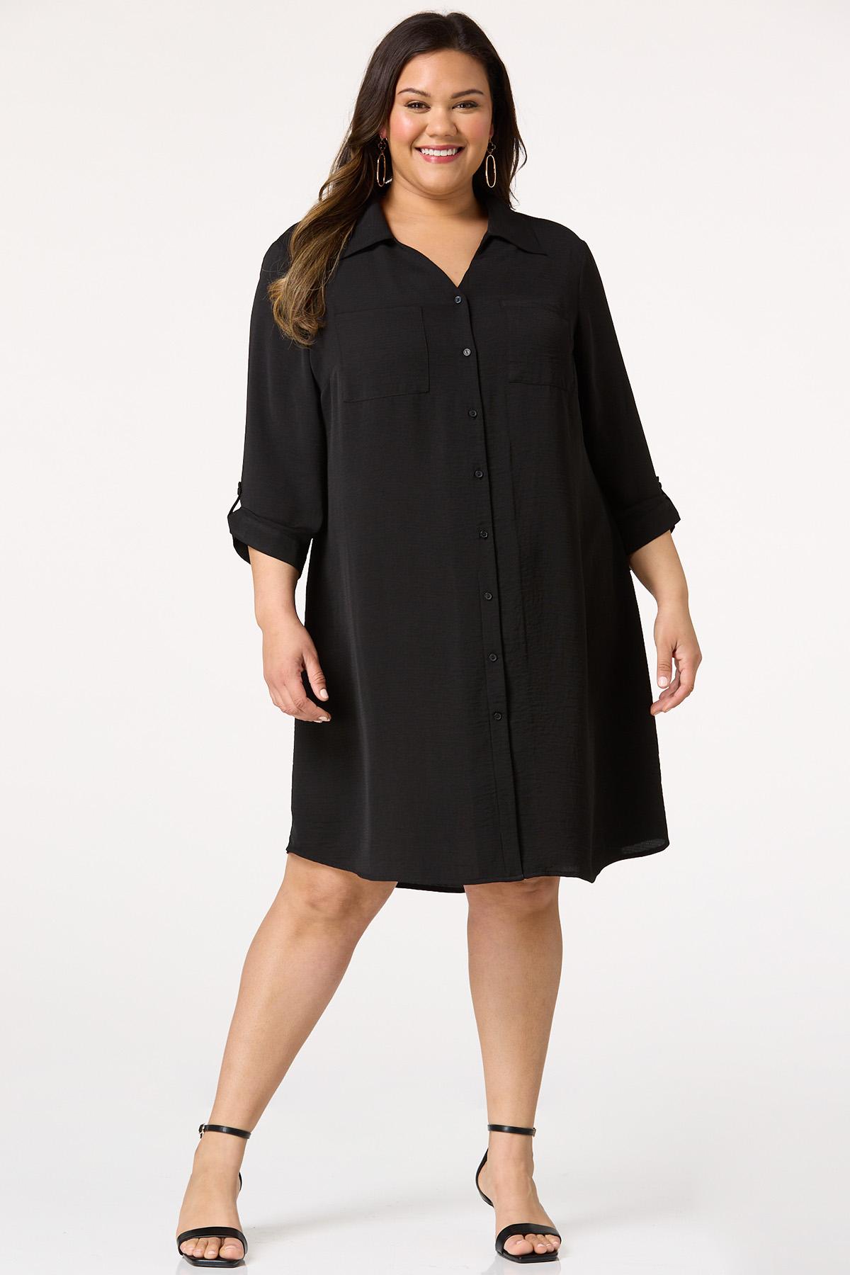 Cato Fashions | Cato Plus Size Solid Black Shirt Dress