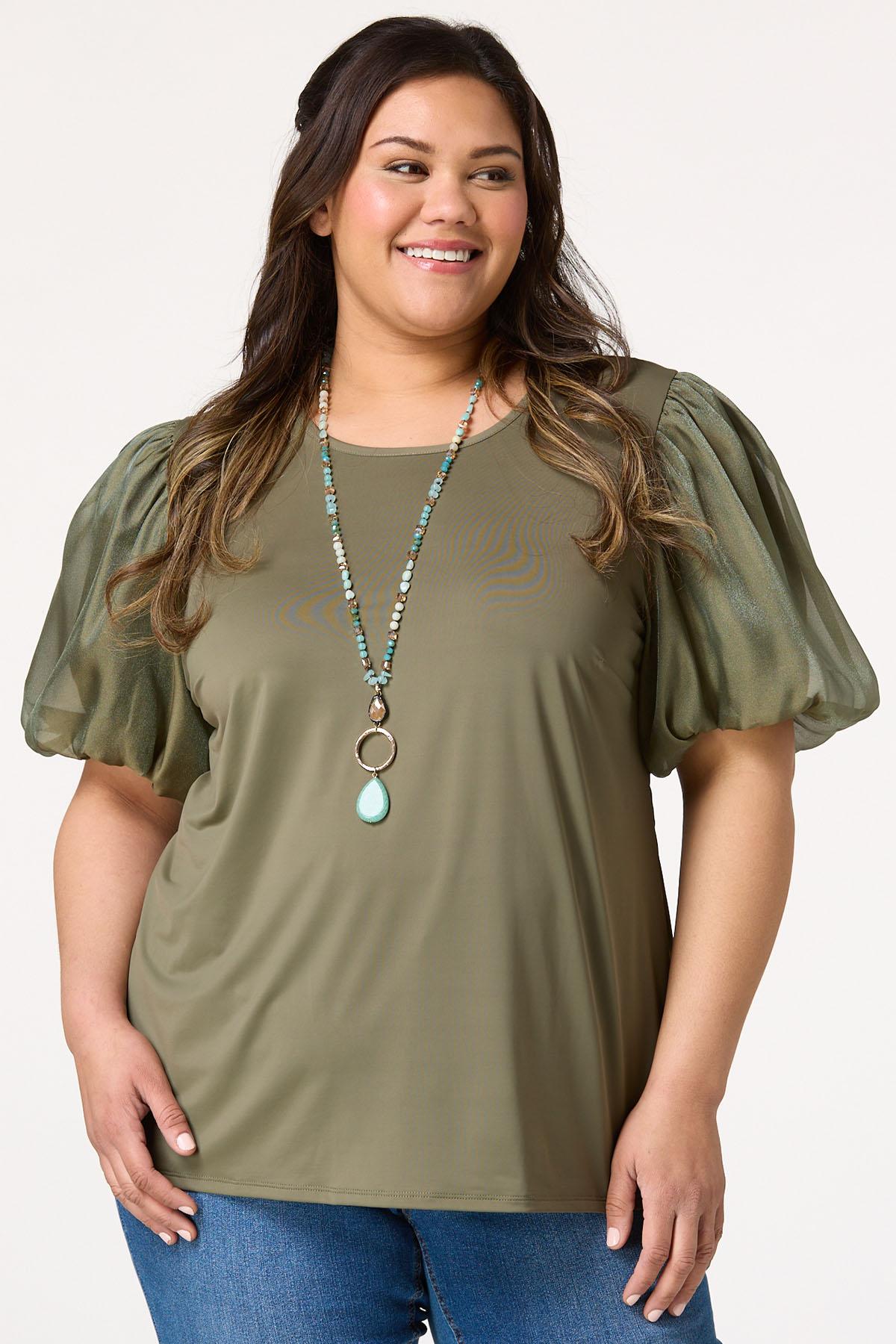 Cato Fashions | Cato Plus Size Solid Bubble Sleeve Top