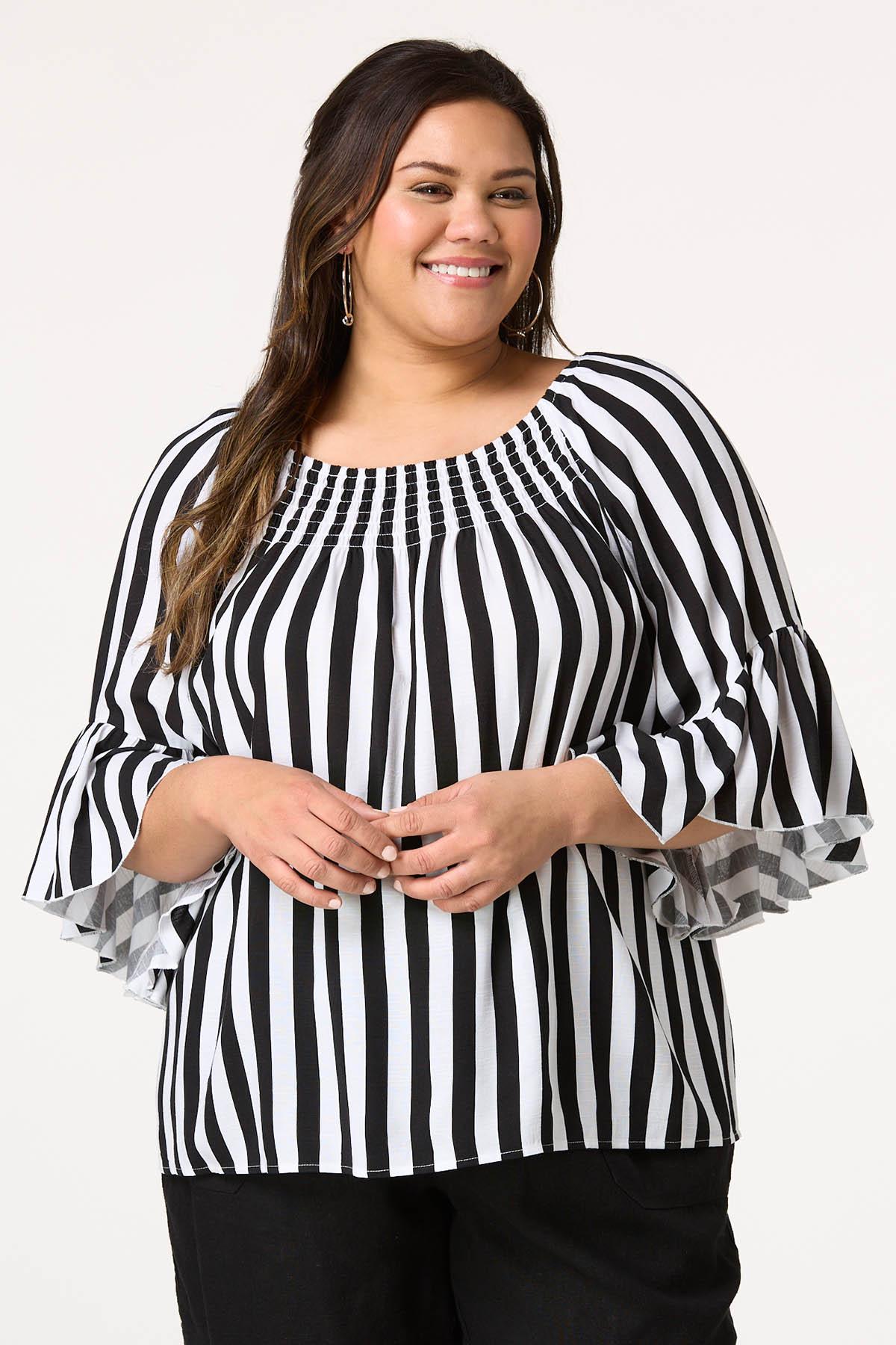 Cato Fashions | Cato Plus Size Black White Stripe Poet Top