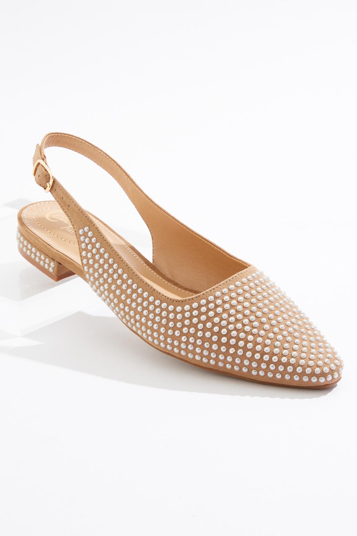  Cato Fashions | Cato Wide Width Pearl Embellished Slingback Flats