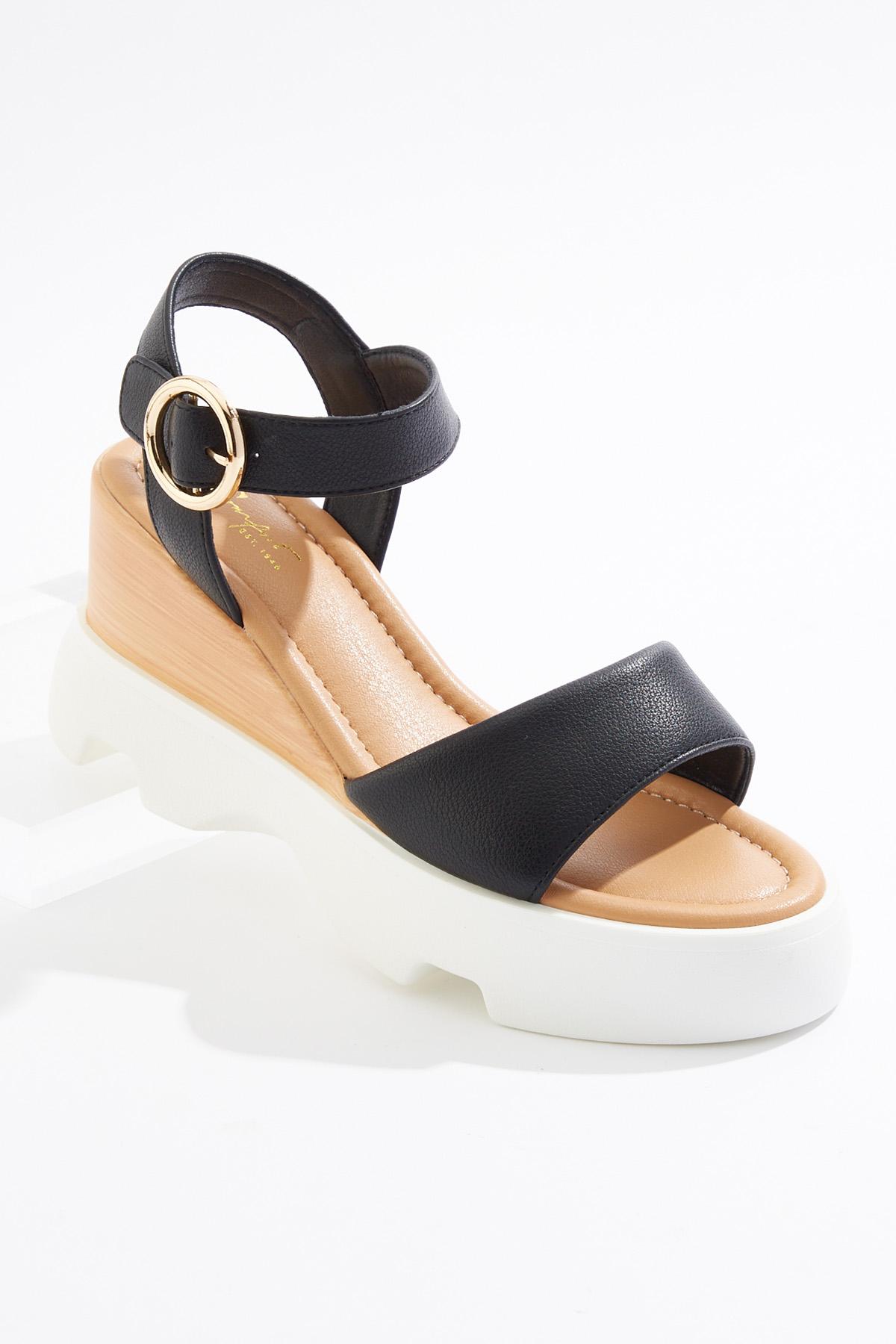  Cato Fashions | Cato Black White Chunky Wedge Sandals
