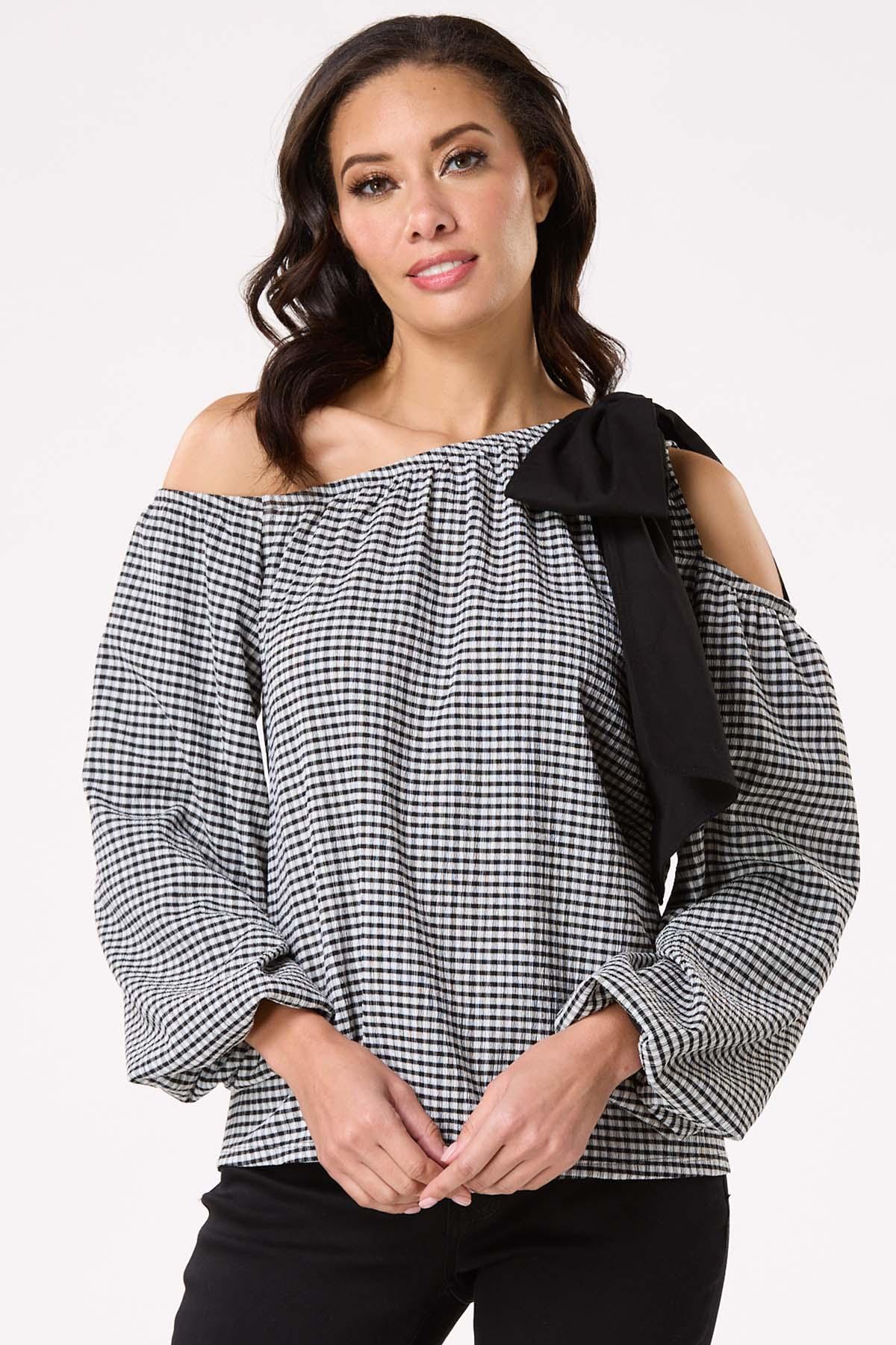 Cato Fashions | Cato Gingham One Shoulder Bow Top