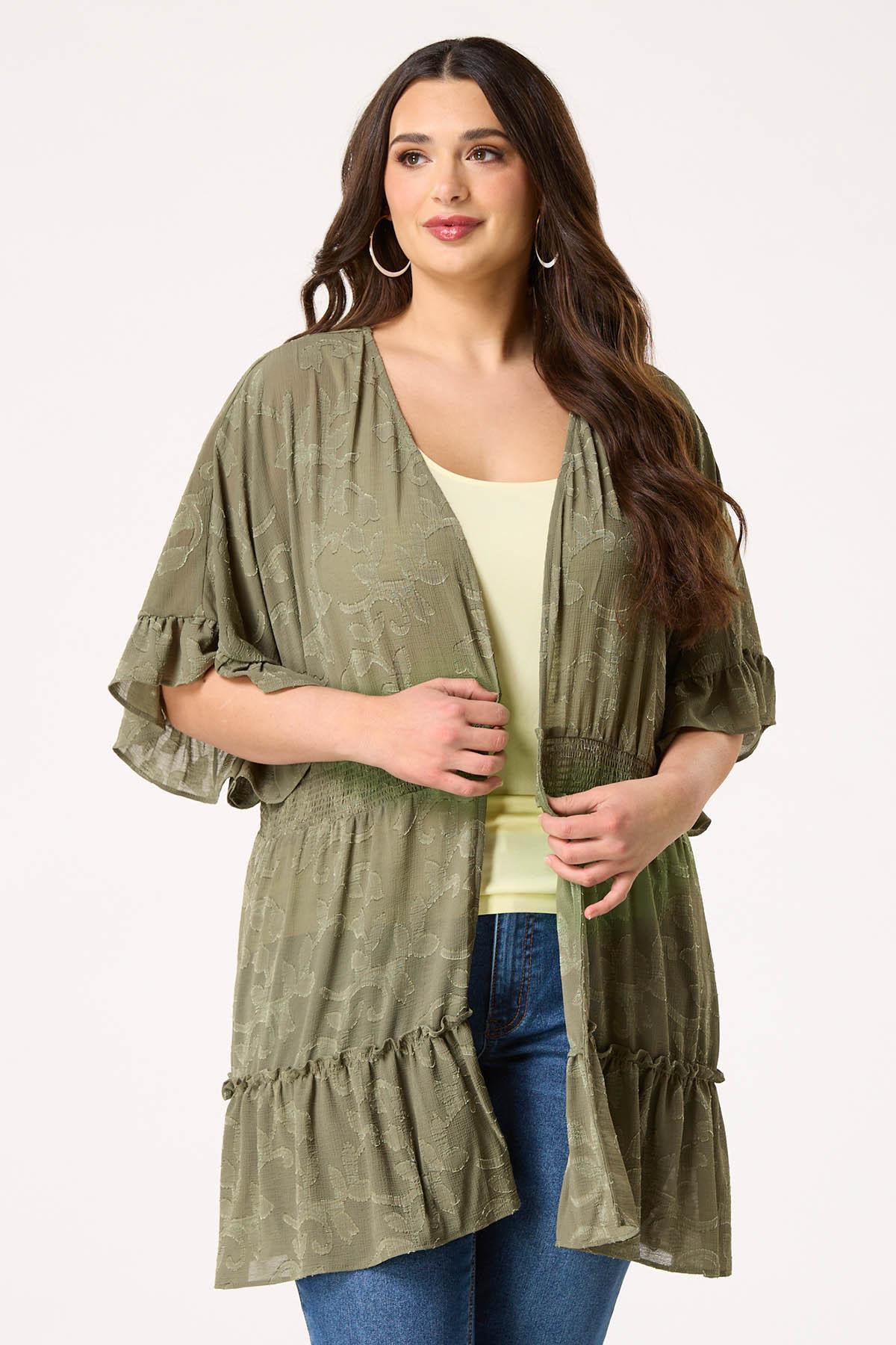  Cato Fashions | Cato Plus Size Floral Jacquard Ruffled Kimono