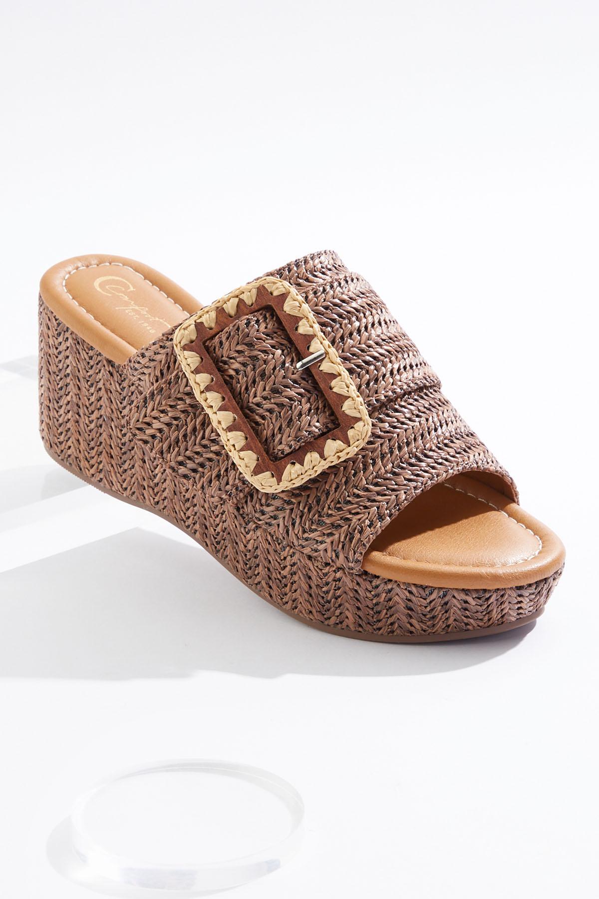  Cato Fashions | Cato Raffia Buckle Platform Wedges