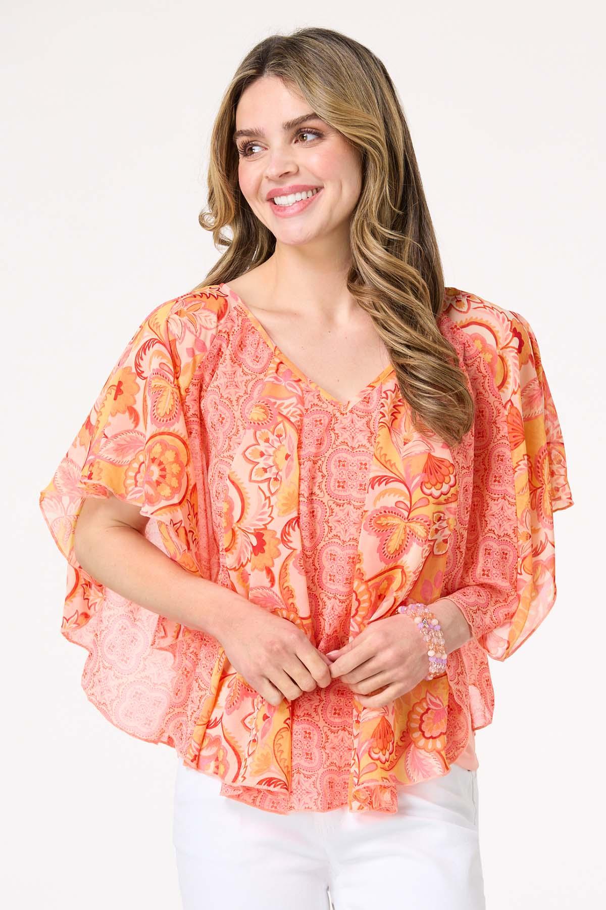  Cato Fashions | Cato Peach Floral Capelet