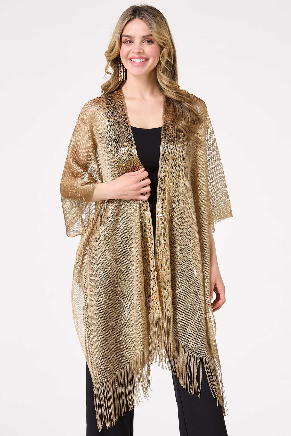  Cato Fashions | Cato Metallic Fringe Sequin Kimono