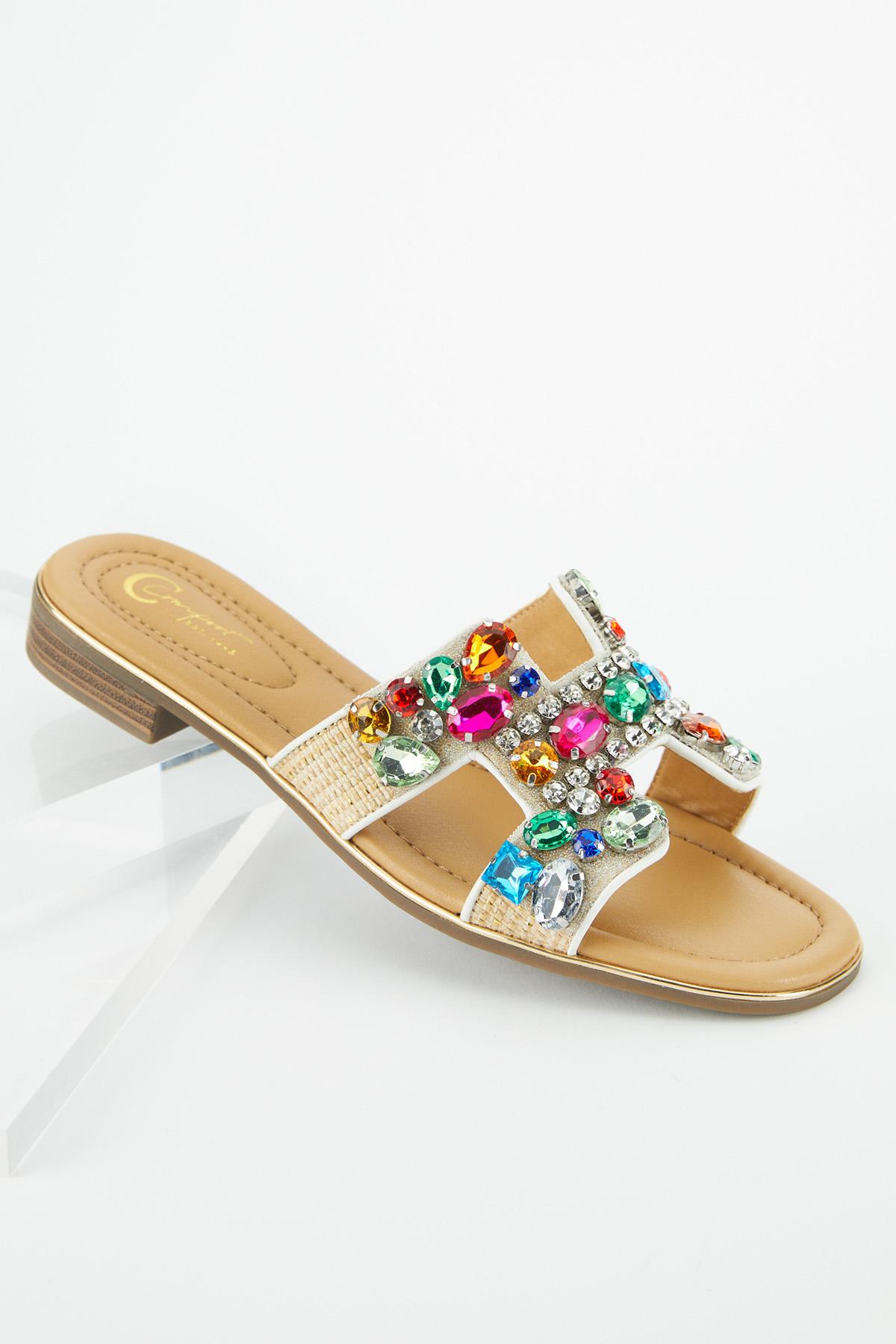 Cato Fashions | Cato Jeweled Raffia Band Sandals Cato Fashions | Cato Jeweled Raffia Band Sandals