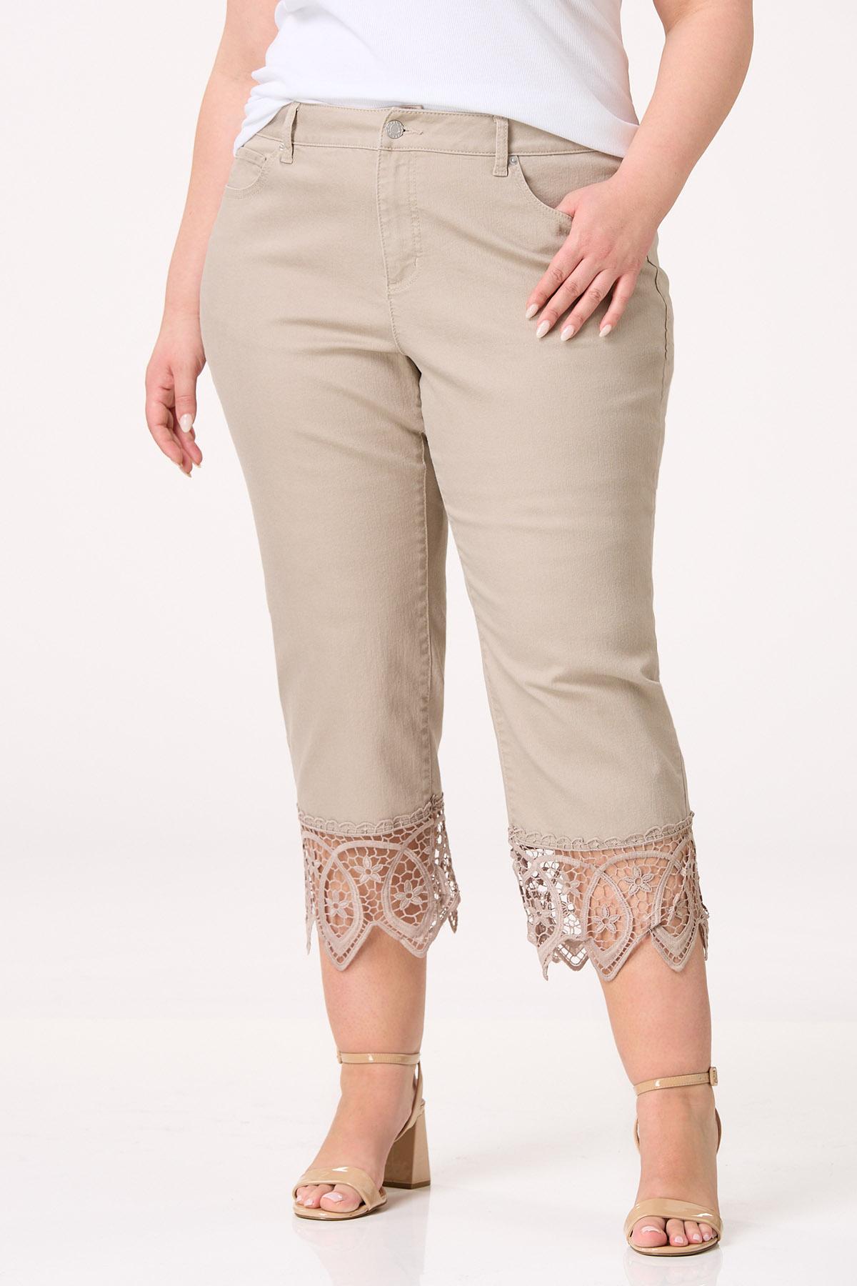 Cato Fashions | Cato Plus Size Cropped Lacy Crochet Hem Pants