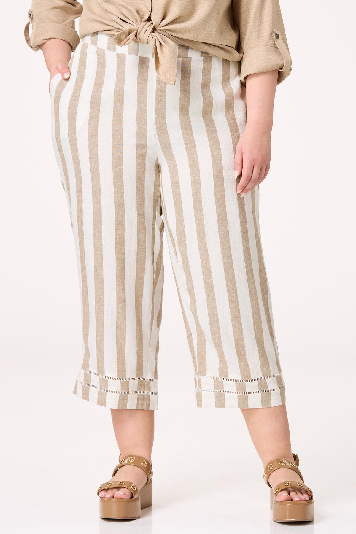  Cato Fashions | Cato Plus Size Cropped Stripe Linen Pants