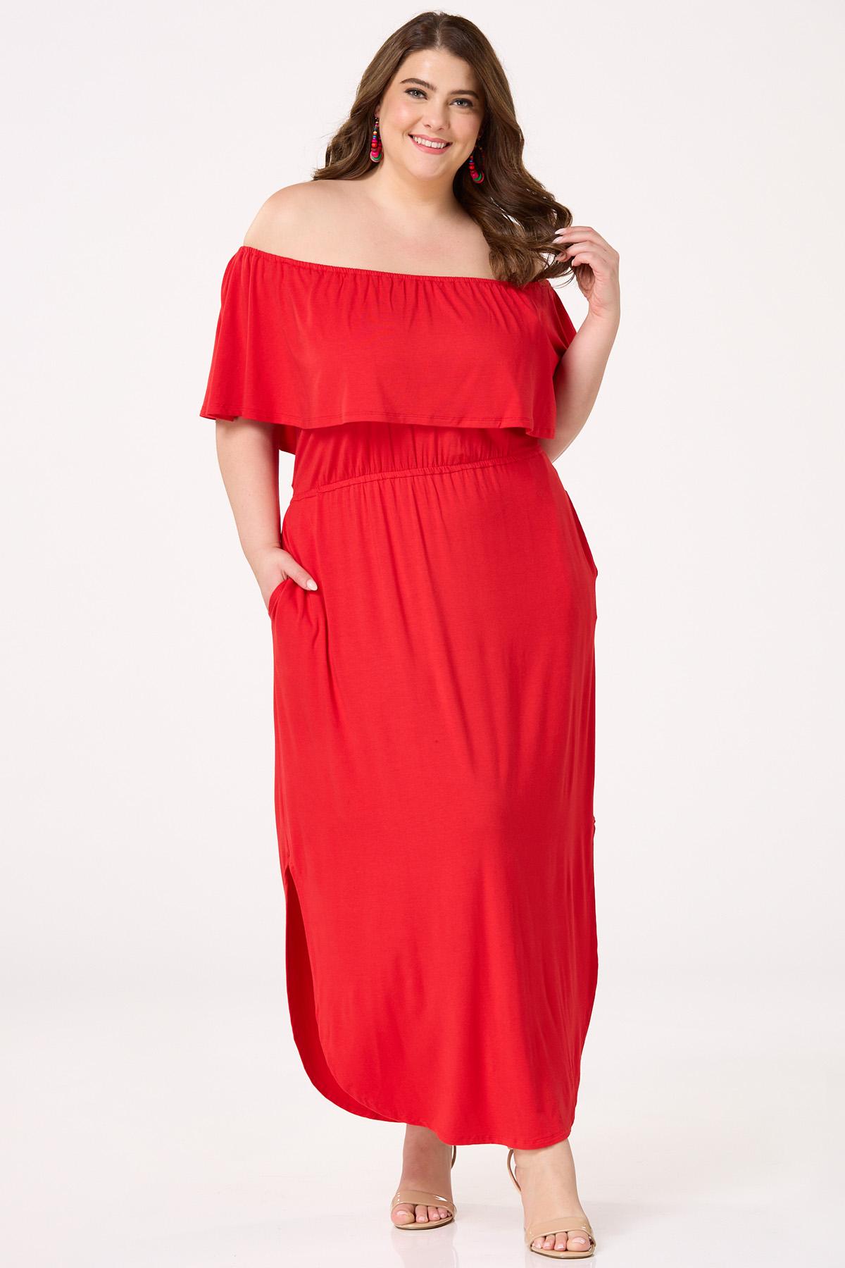  Cato Fashions | Cato Plus Size Red Off Shoulder Maxi Dress