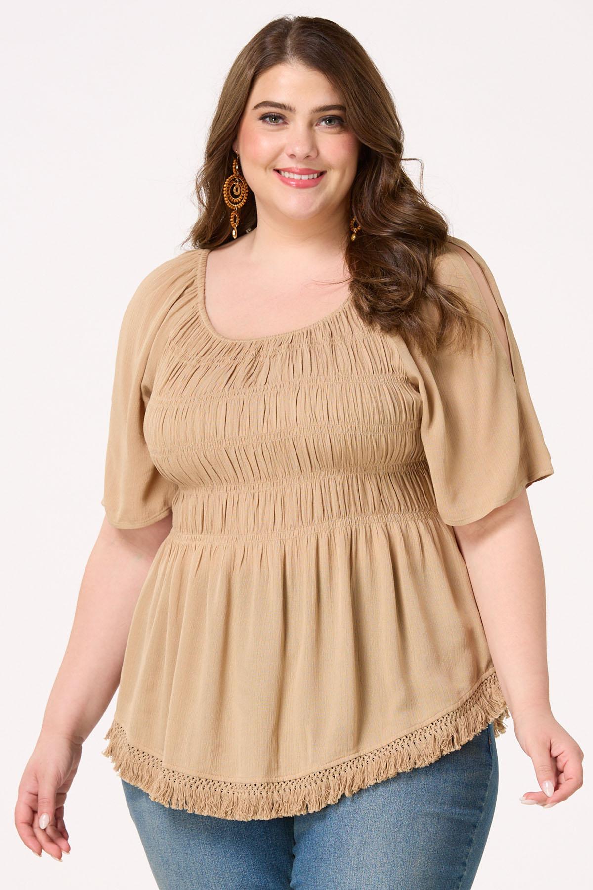  Cato Fashions | Cato Plus Size Smocked Cold Shoulder Top