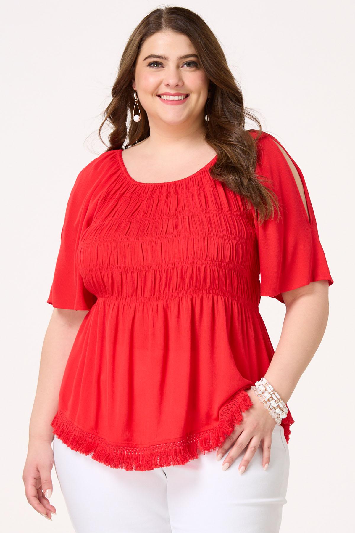  Cato Fashions | Cato Plus Size Smocked Cold Shoulder Top
