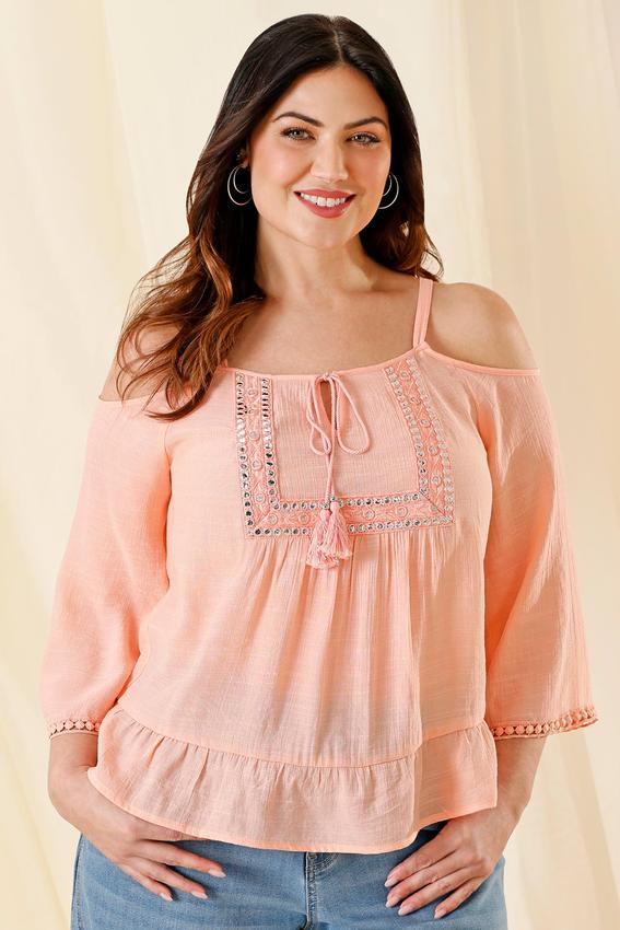 Cato Fashions | Cato Plus Size Peach Embellished Cold