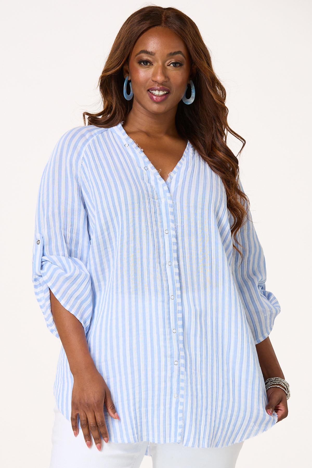  Cato Fashions | Cato Plus Size Textured Striped Snap Button Top