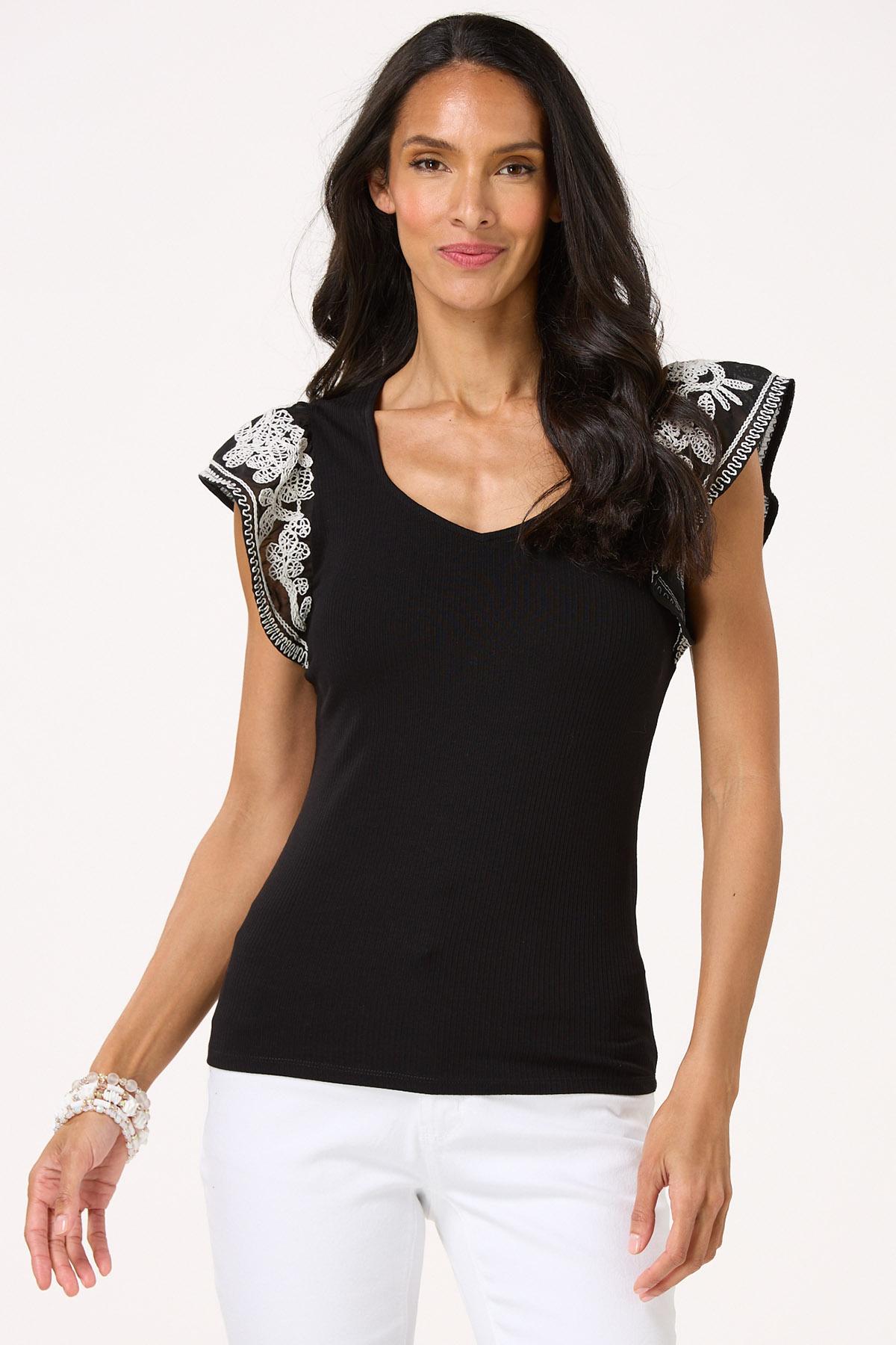  Cato Fashions | Cato Embroidered Flutter Sleeve Top