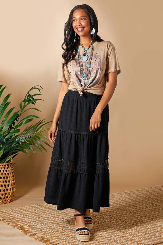  Cato Fashions | Cato Gauze Lace Trim Skirt