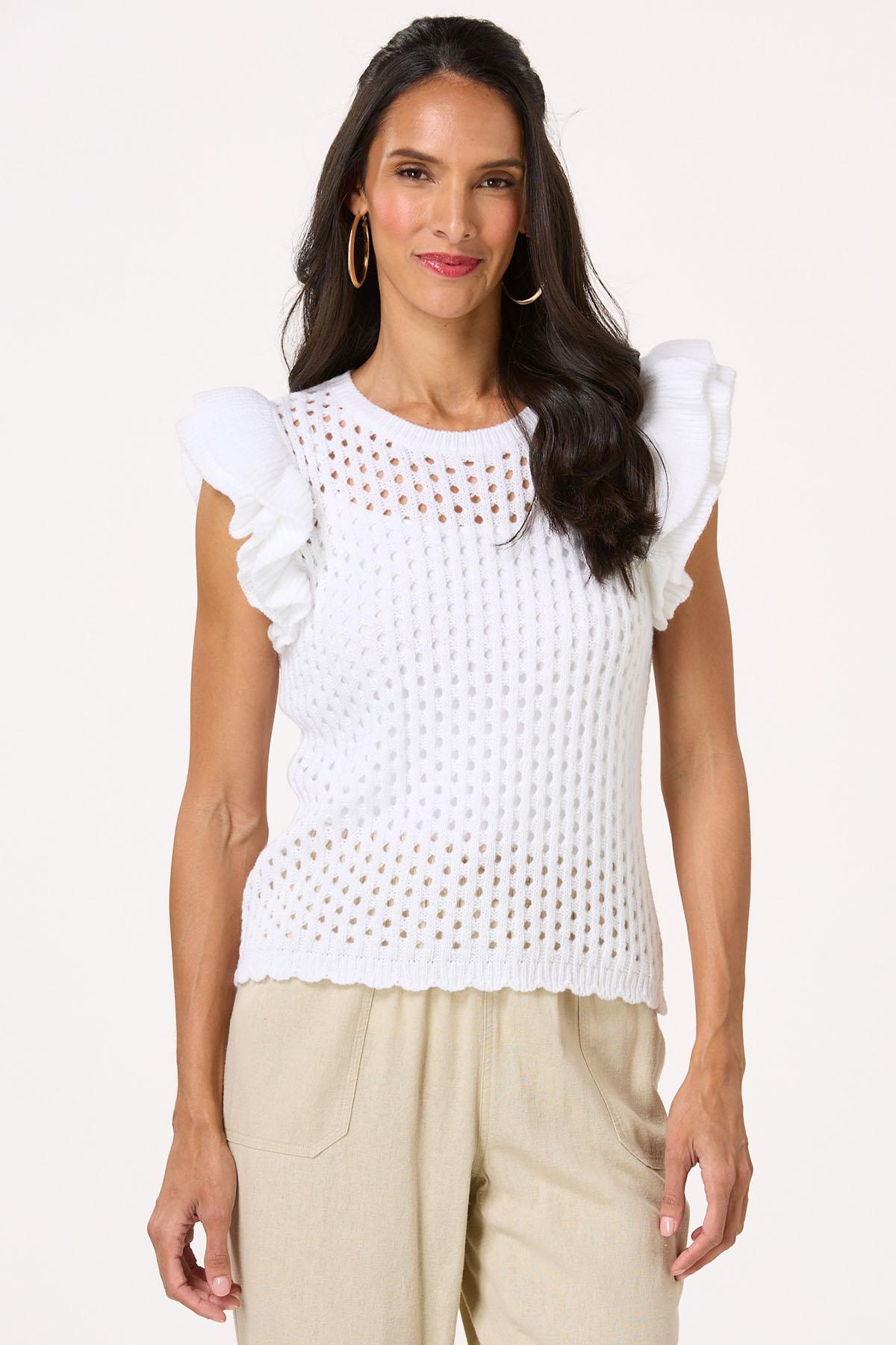 Cato Fashions | Cato Ruffled Open Stitch Sweater Top