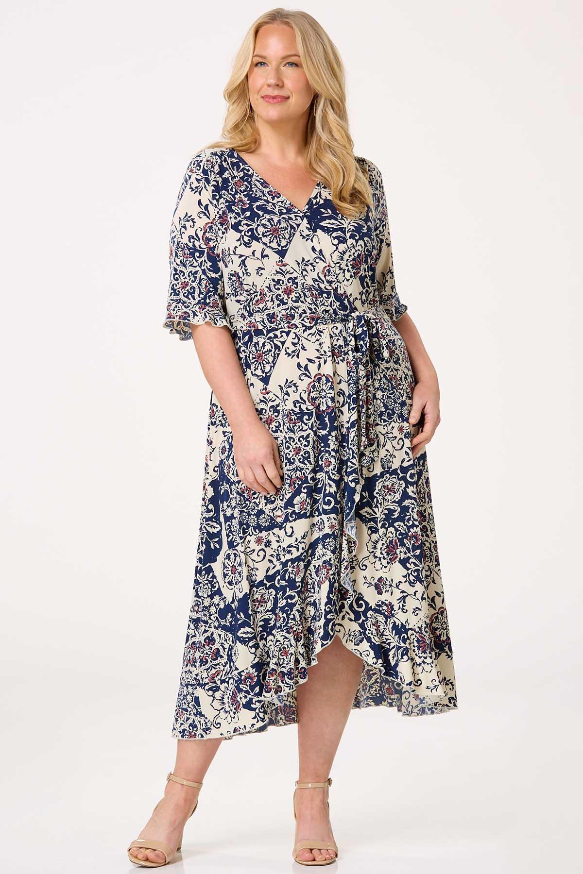 Cato Fashions | Cato Plus Size Patchwork Floral Wrap Midi Dress