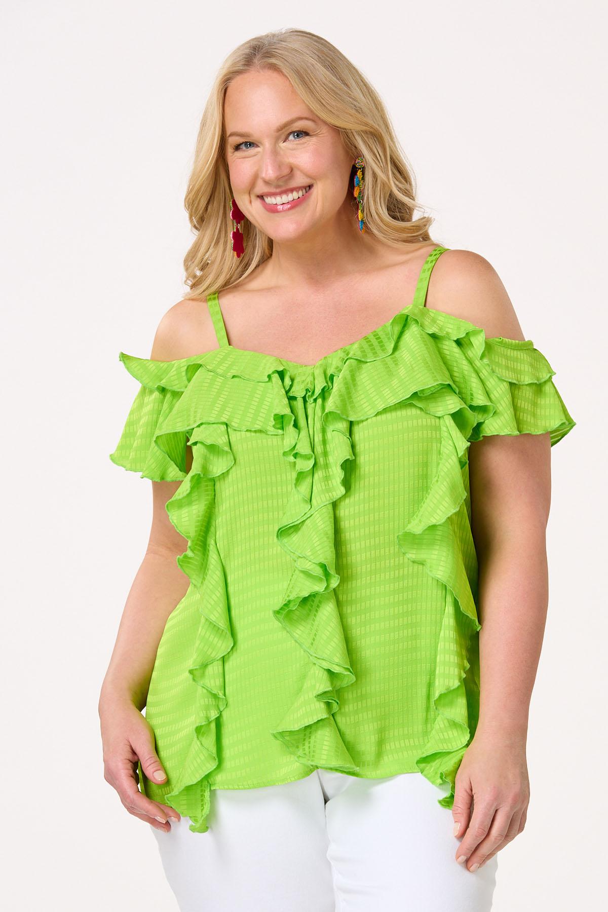  Cato Fashions | Cato Plus Size Lime Ruffled Check Tank