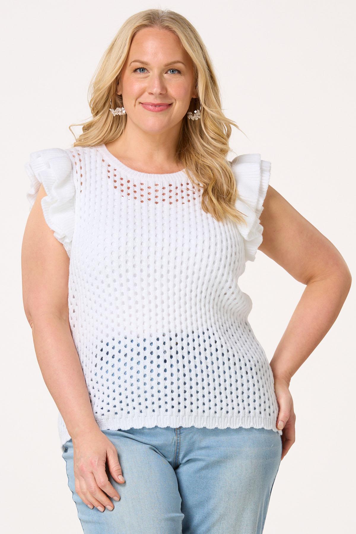  Cato Fashions | Cato Plus Size Ruffled Open Stitch Sweater Top