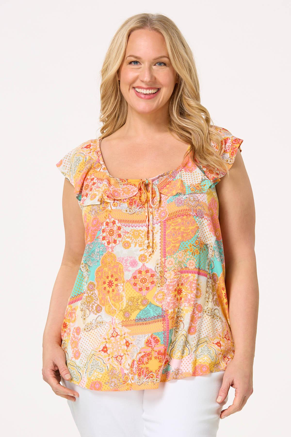  Cato Fashions | Cato Plus Size Ruffled Paisley Square Neck Tank
