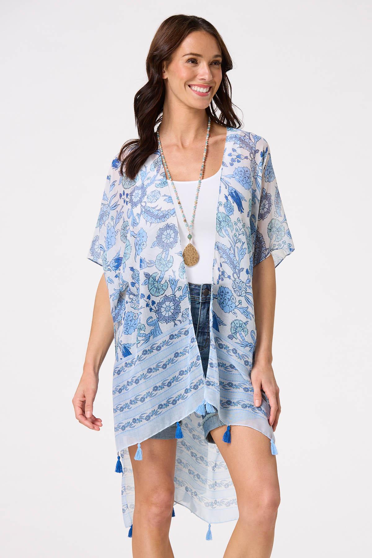 Cato Fashions | Cato Floral Border Print Tassel Kimono
