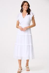  Cato Fashions | Cato White Ruffled Trim Midi Dress