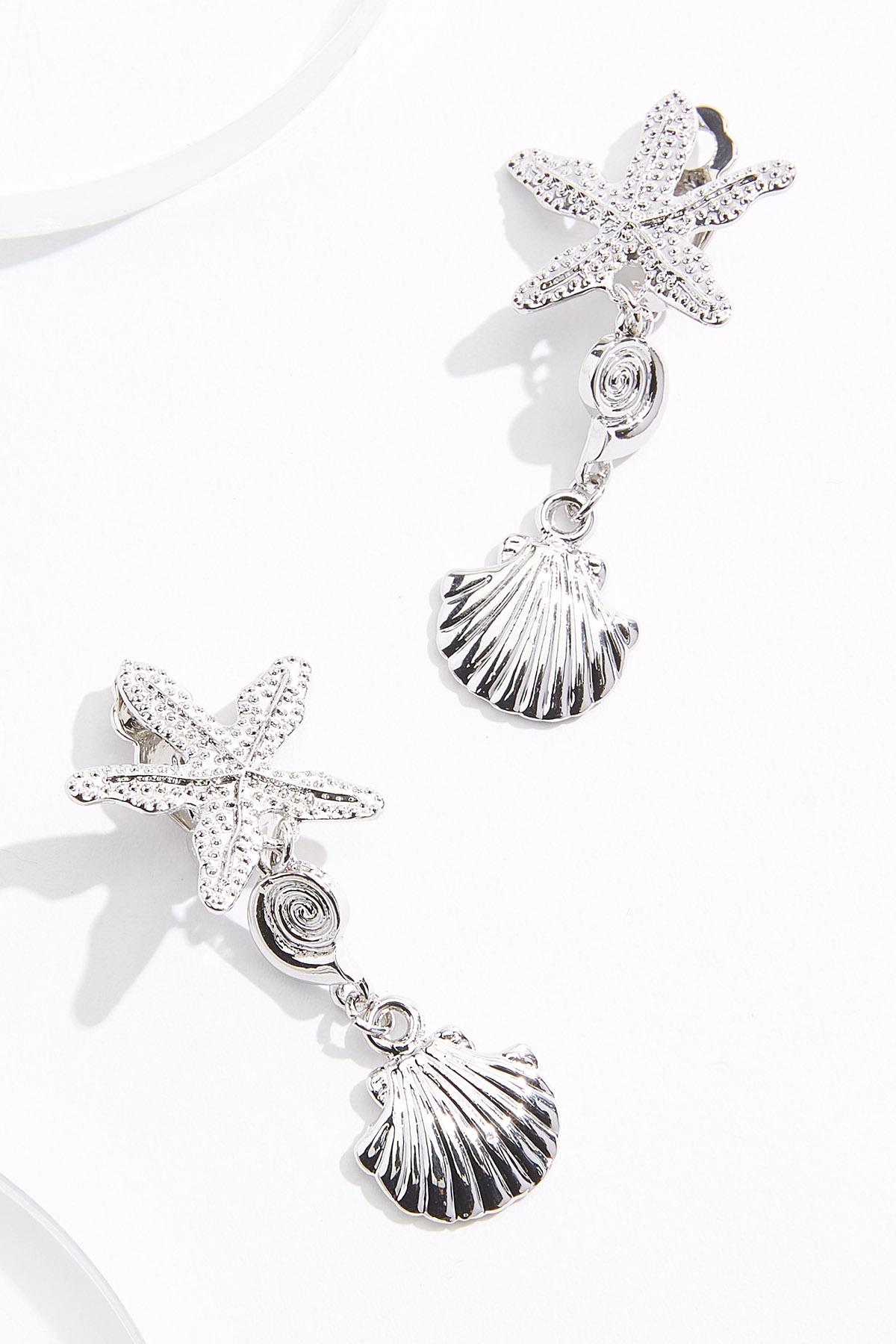 Sterling Silver Shell Starfish Earrings Sterling Silver Shell Starfish Earrings