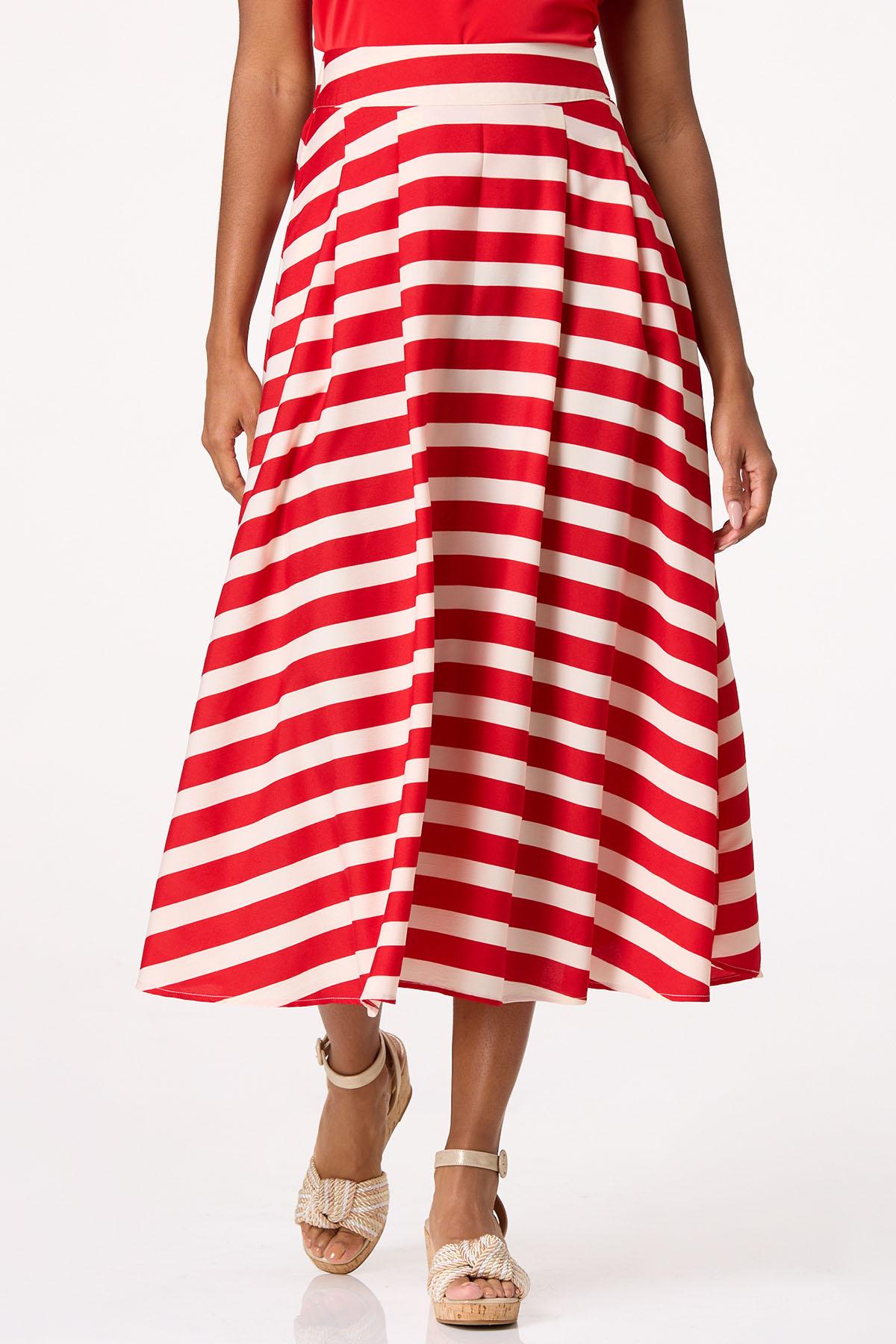  Cato Fashions | Cato Red White Stripe Midi Skirt