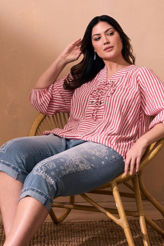 Cato Fashions | Cato Plus Size Stripe Grommet Lace Up Top