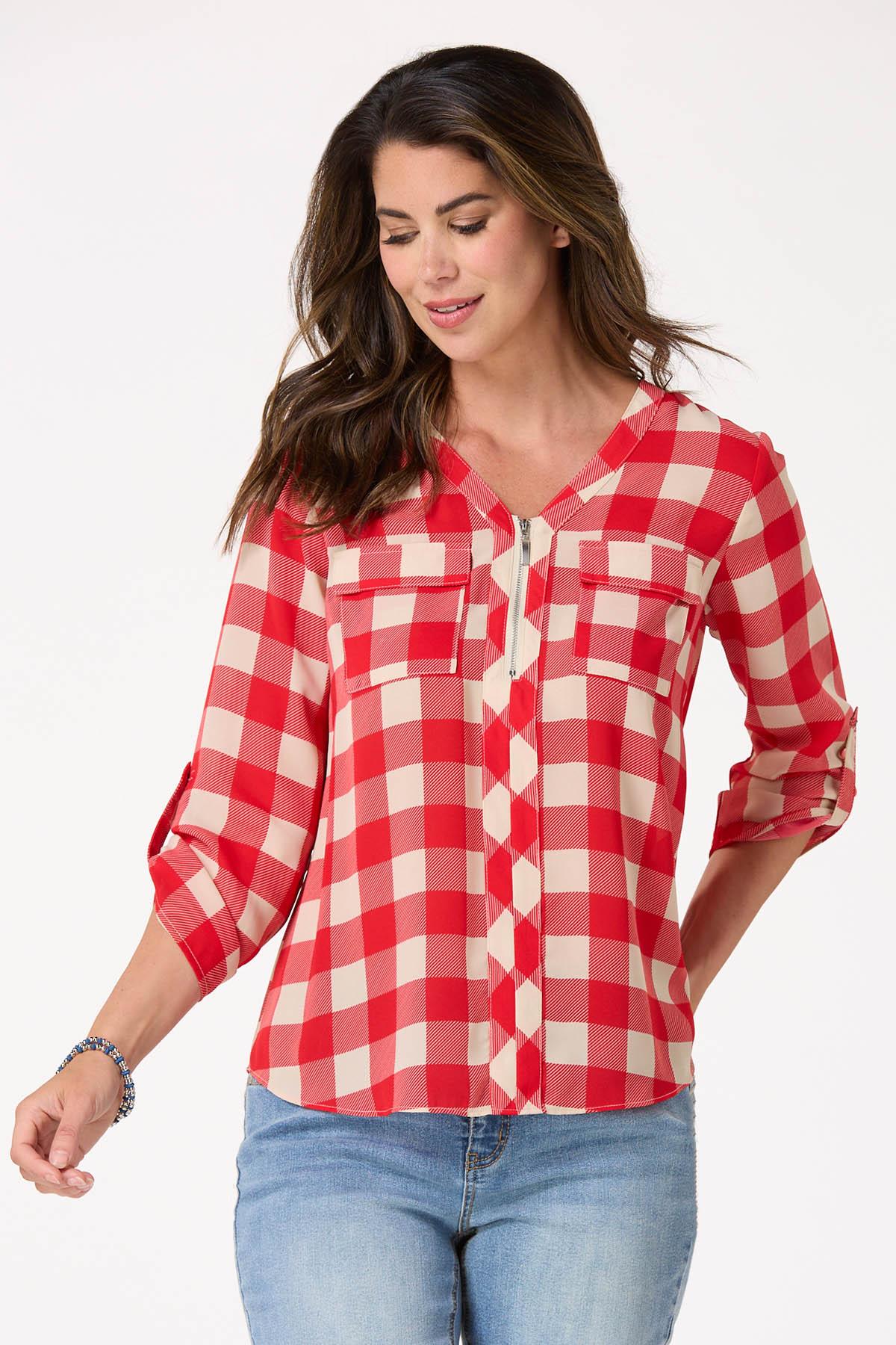 トップス Chankurumu Cato Fashions | Cato Gingham Zip Neck Top