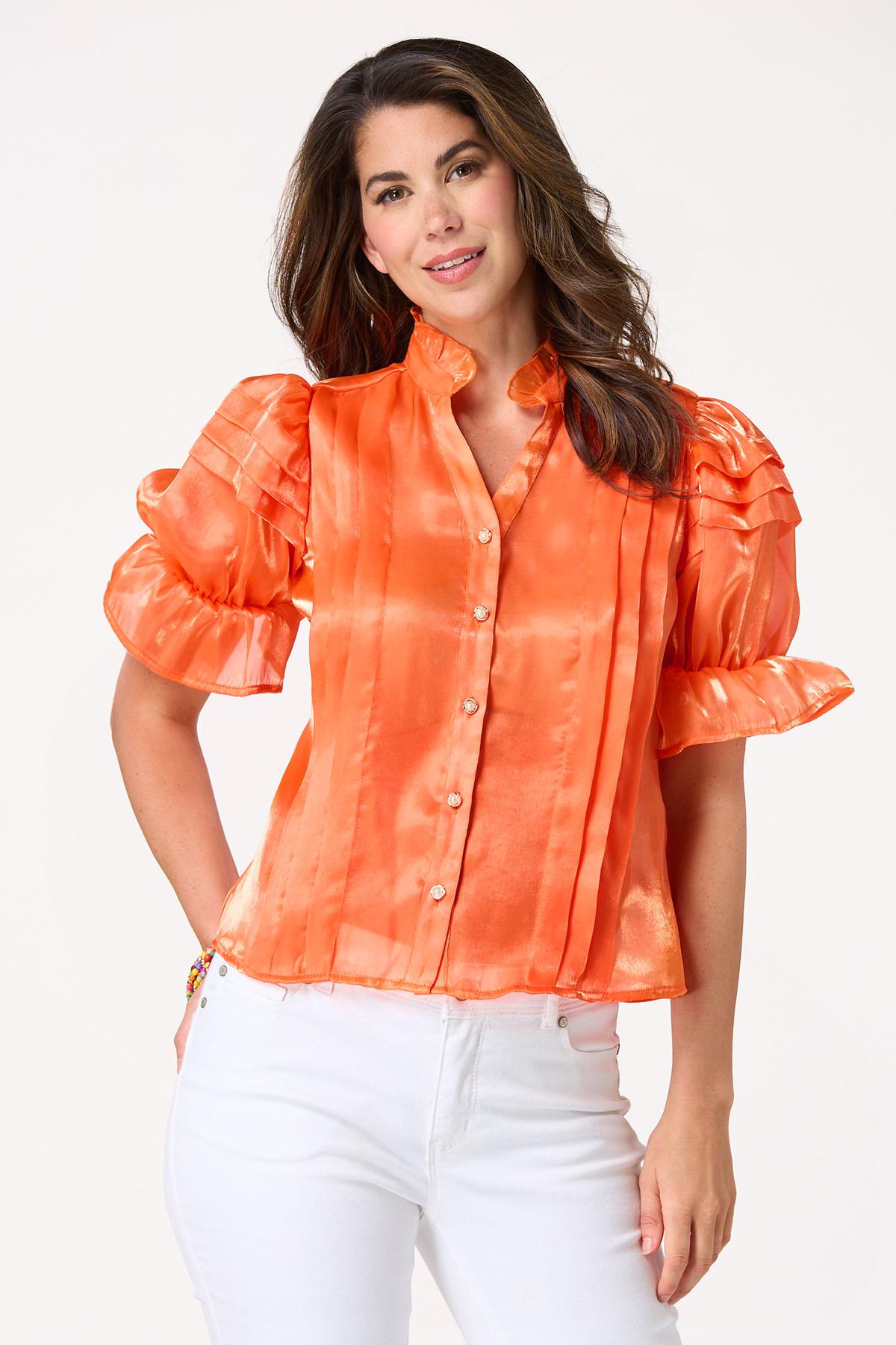  Cato Fashions | Cato Pleated Orange Ruffled Shirt