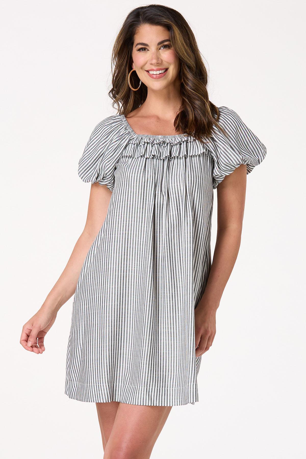  Cato Fashions | Cato Stripe Puff Sleeve Swing Dress