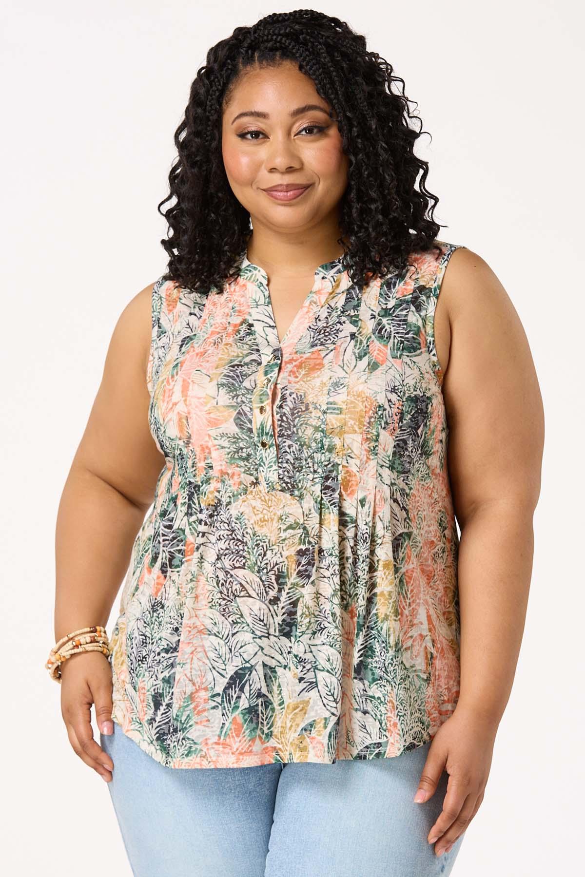 Cato Fashions | Cato Plus Size Leafy Button Front Tank